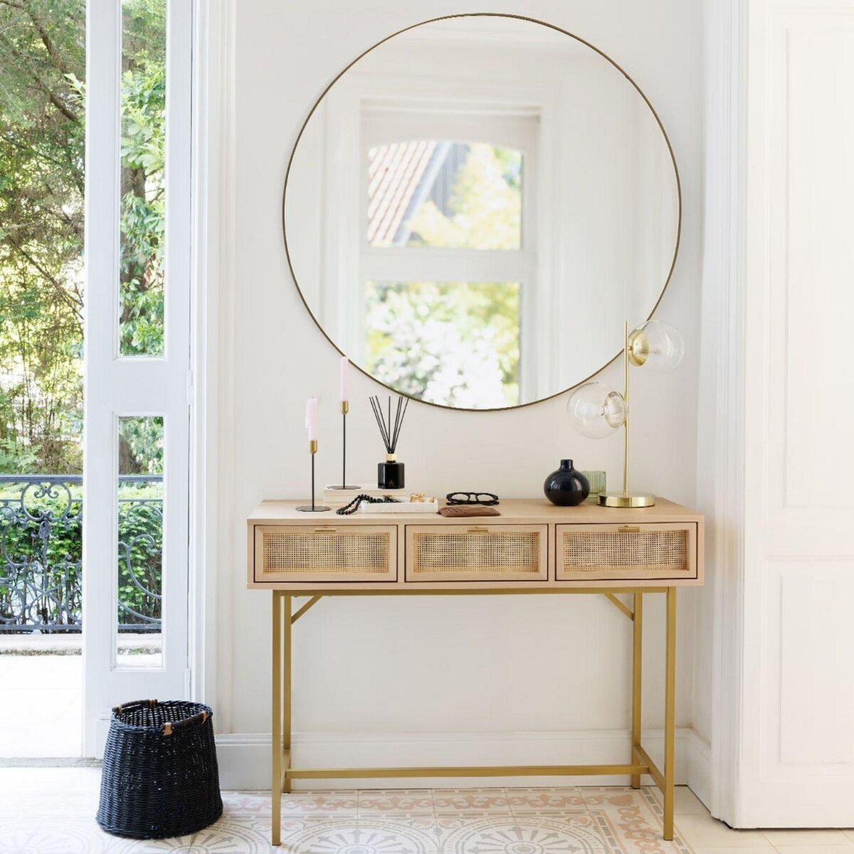 ATMOSPHERA Console 3 tiroirs en cannage RAYO - Beige