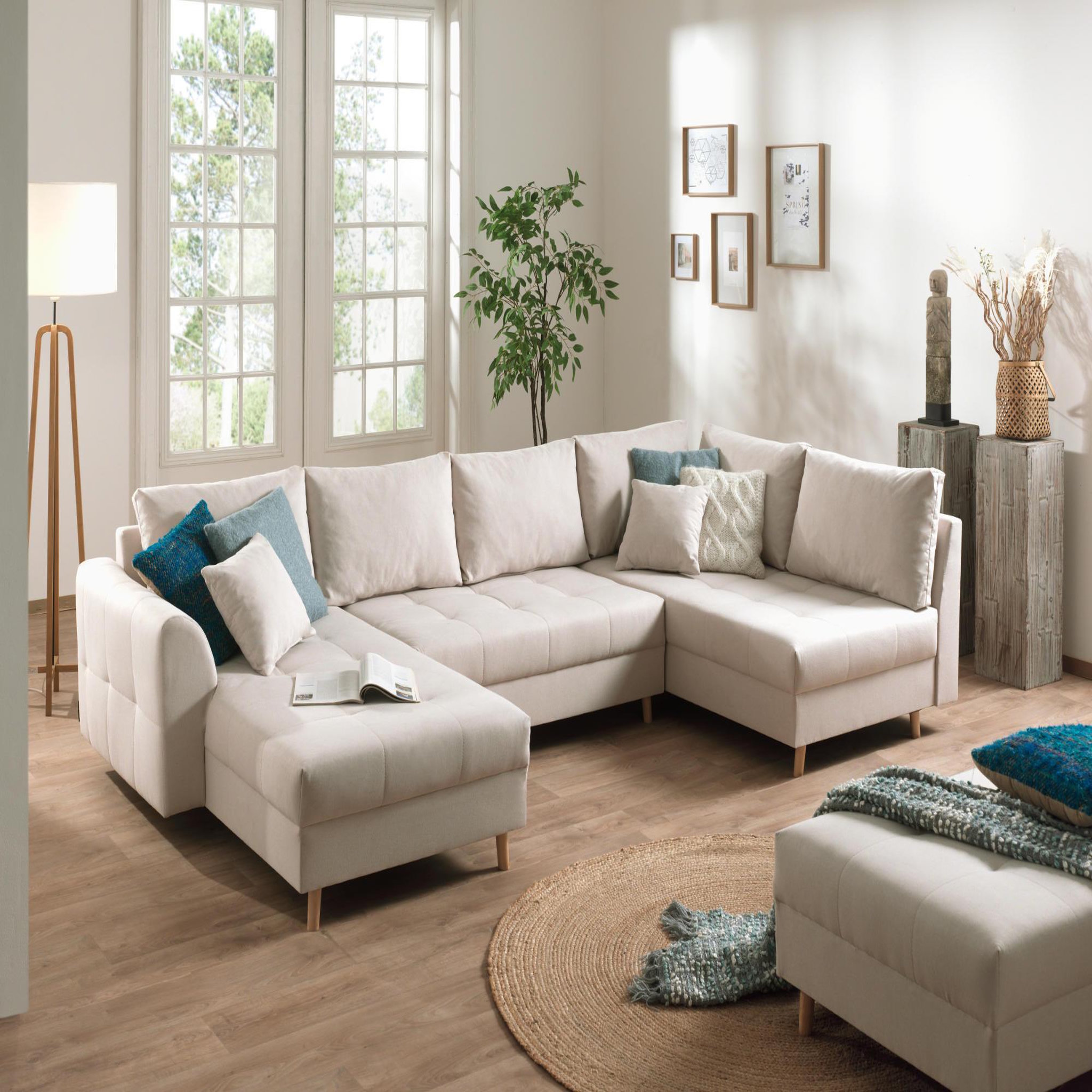 Voir la diapositive 1 : LISA DESIGN Rune - canapé panoramique - avec pouf d'appoint - 7 places - style scandinave - droit