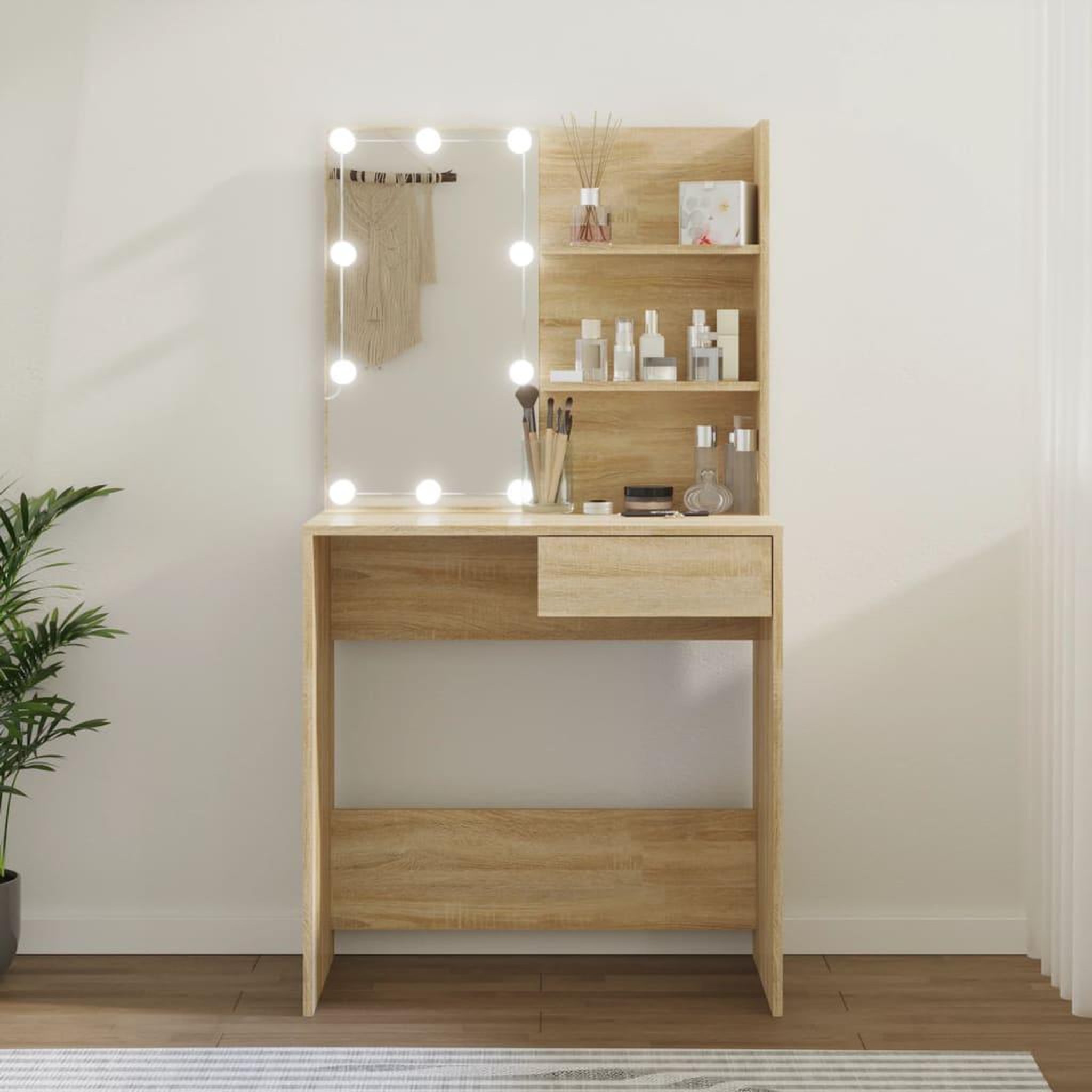 Voir la diapositive 1 : VIDAXL Coiffeuse avec LED chene sonoma 74,5x40x141cm bois d'ingenierie