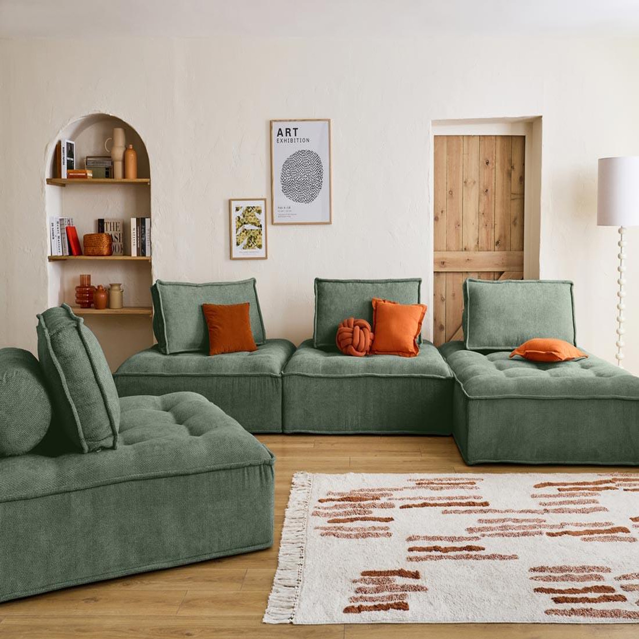 Voir la diapositive 2 : BEST MOBILIER Marisol - canapé panoramique modulable 7 places - velours texturé