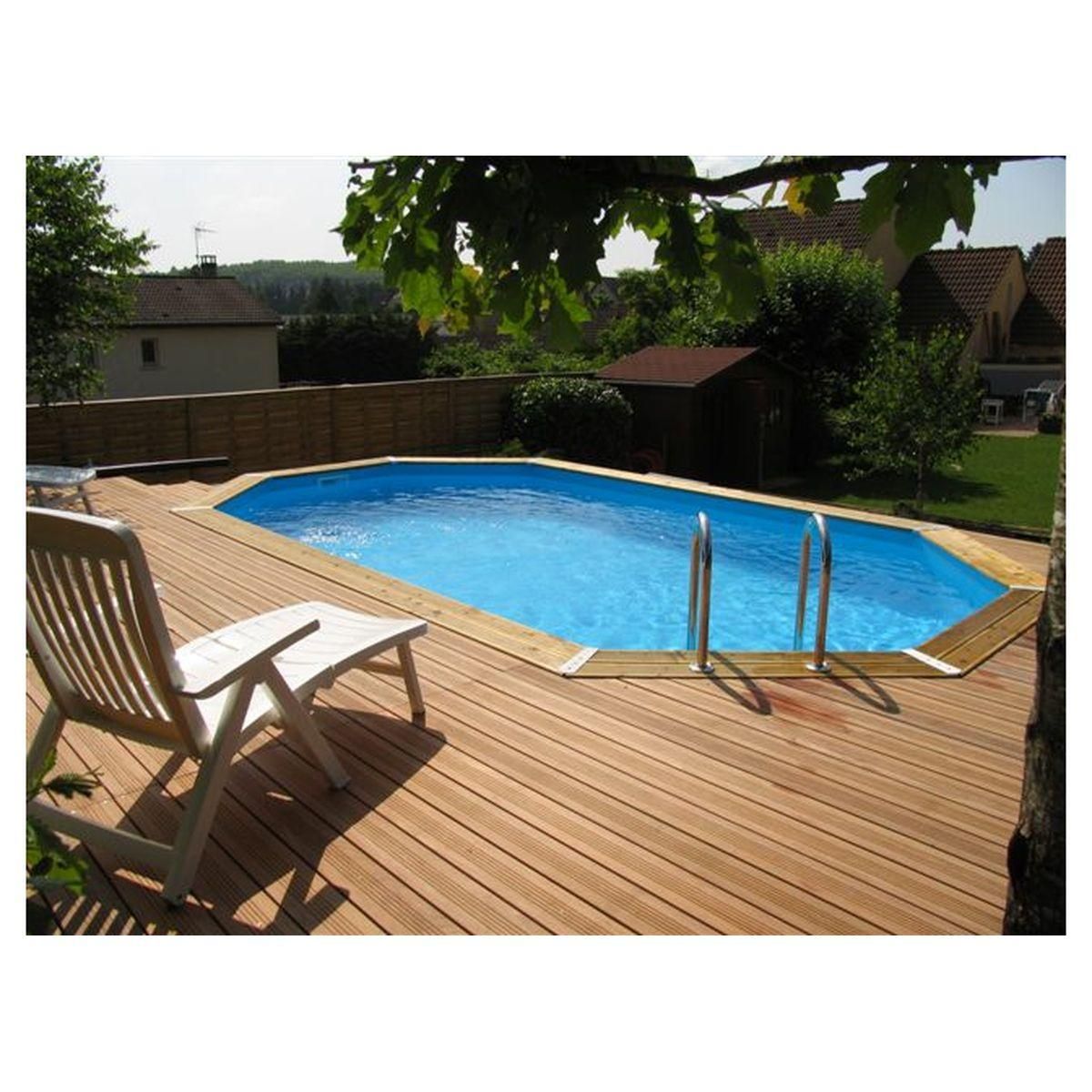 UBBINK Piscine enterrée bois octogonale - 400X610x130cm - Liner Bleu -OCEA 