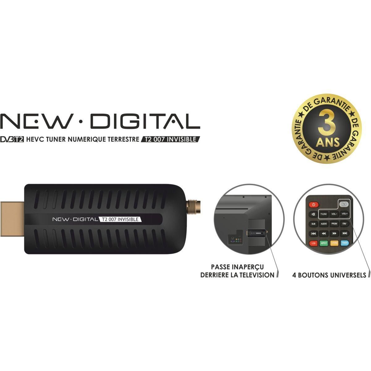 NEW DIGITAL Décodeur TNT DVB-T2 HEVC, Dongle HDMI, T2 007