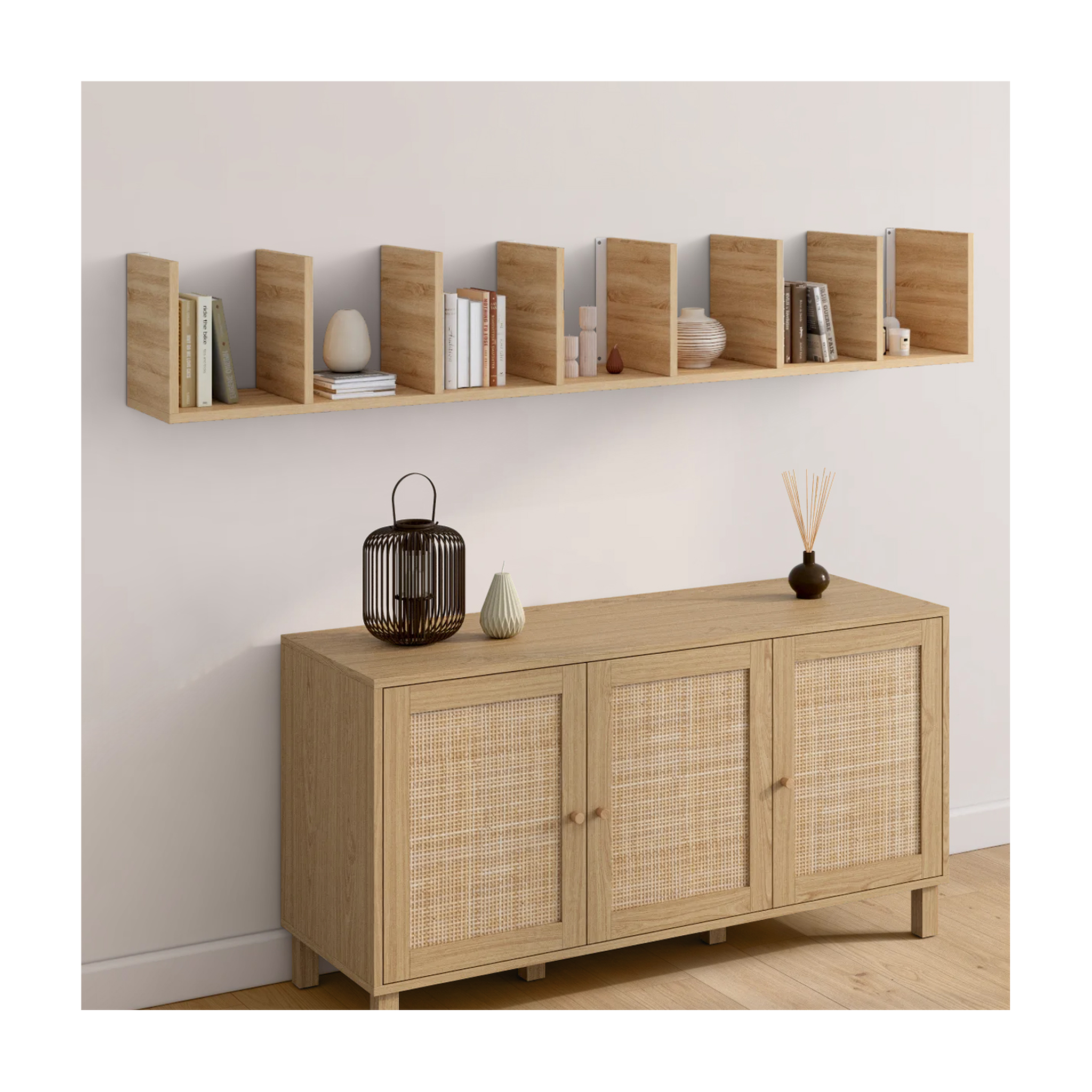 Voir la diapositive 3 : ID MARKET Etagère murale suspendue double position chiara 8 étagères façon hêtre 190 cm