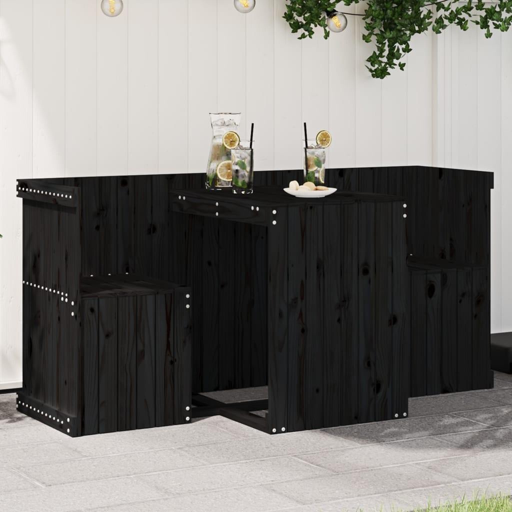 VIDAXL Set de balcon 2 places noir bois de pin massif