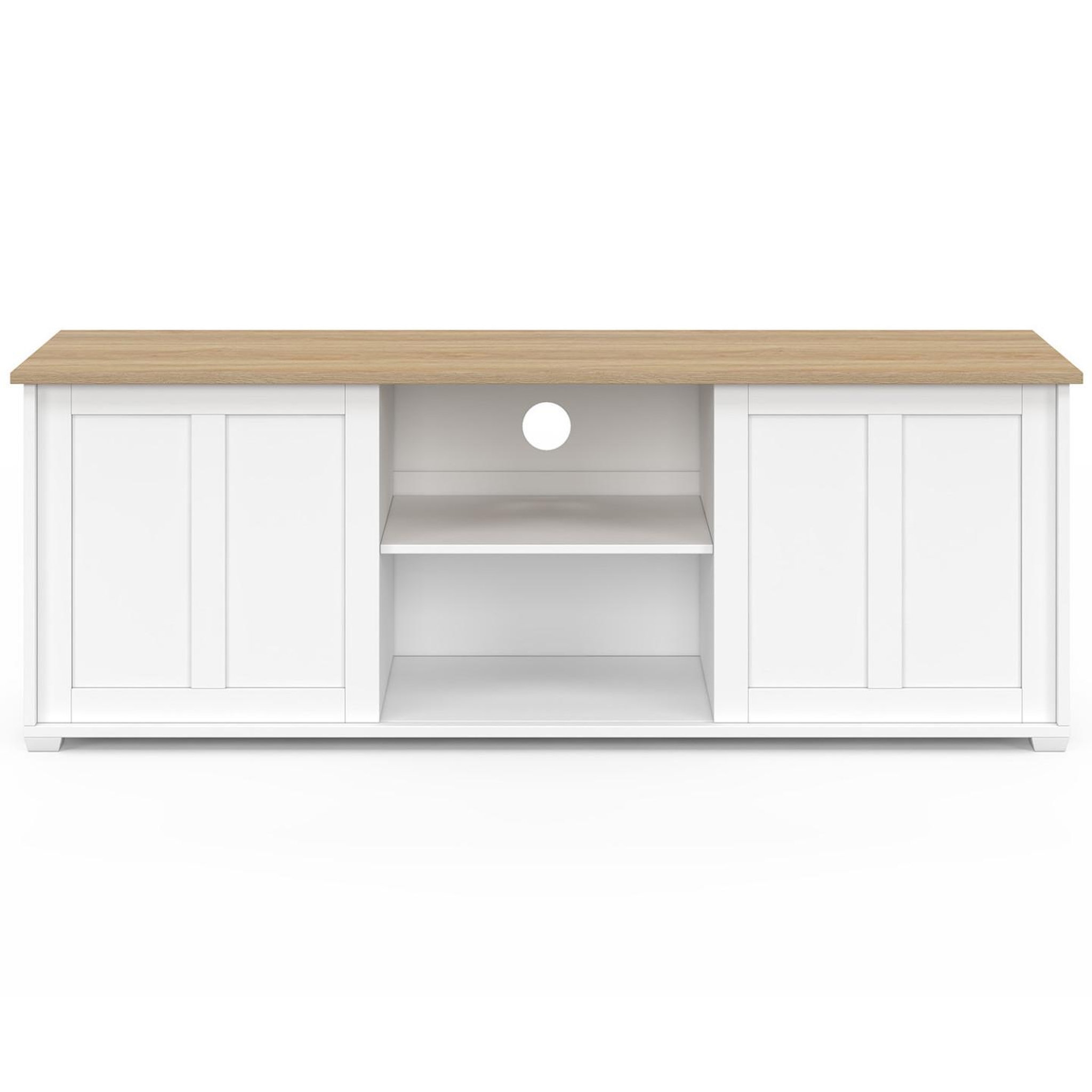 Voir la diapositive 6 : ID MARKET Meuble tv 140 cm  jango 2 portes coulissantes blanc et plateau bois