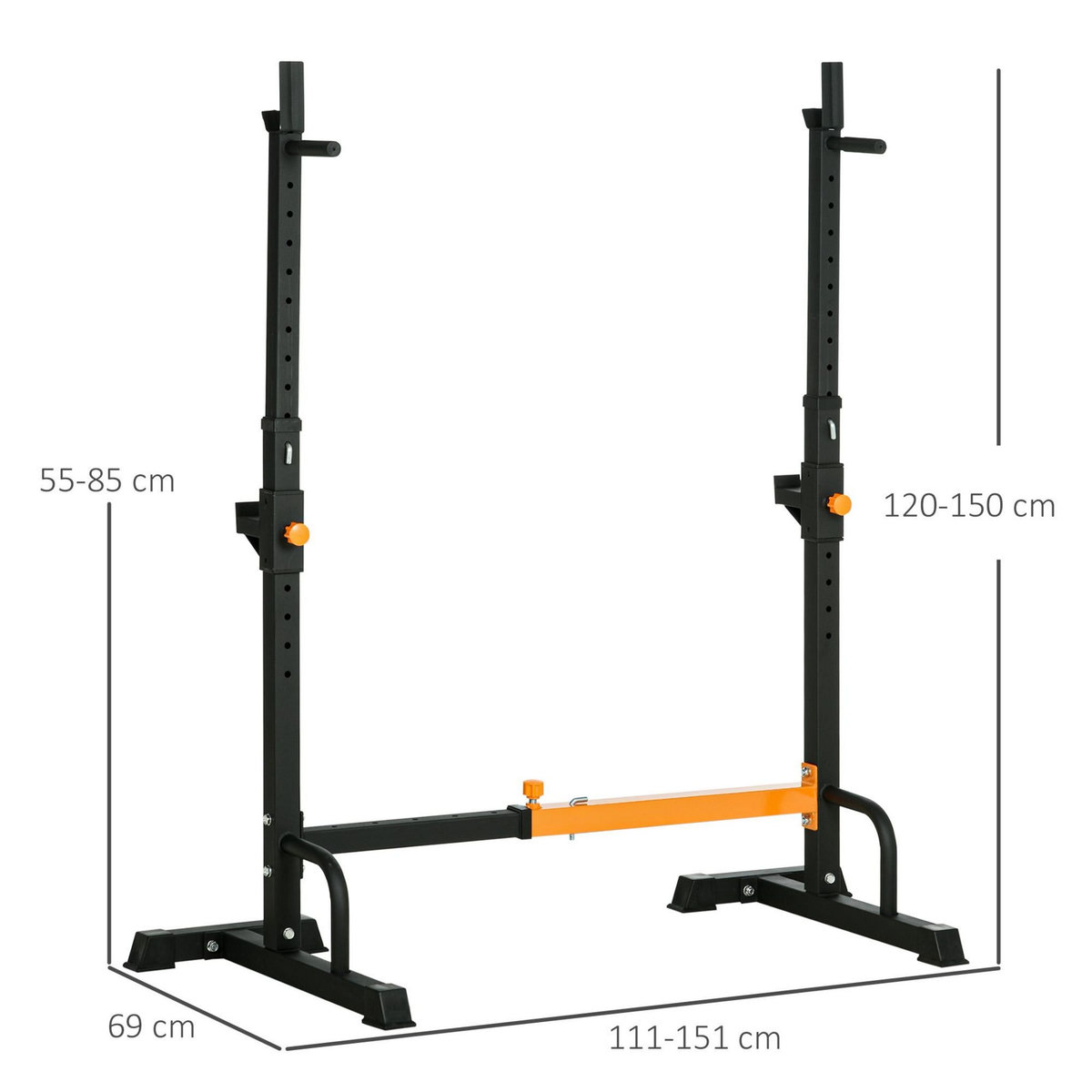 HOMCOM Gravity squat rack - support pour haltères longs - hauteur et longueur réglable - charge max. 150 Kg - acier renforcé orange noir