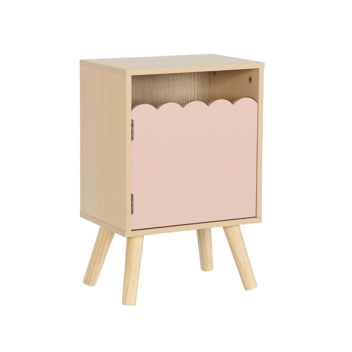 SWEEEK Table de chevet enfant décor bois rose 1 porte. pieds bois de pin - 34 x 23.5 x 52 cm  - Azur