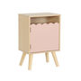 Voir la diapositive 1 : SWEEEK Table de chevet enfant décor bois rose 1 porte. pieds bois de pin - 34 x 23.5 x 52 cm  - Azur