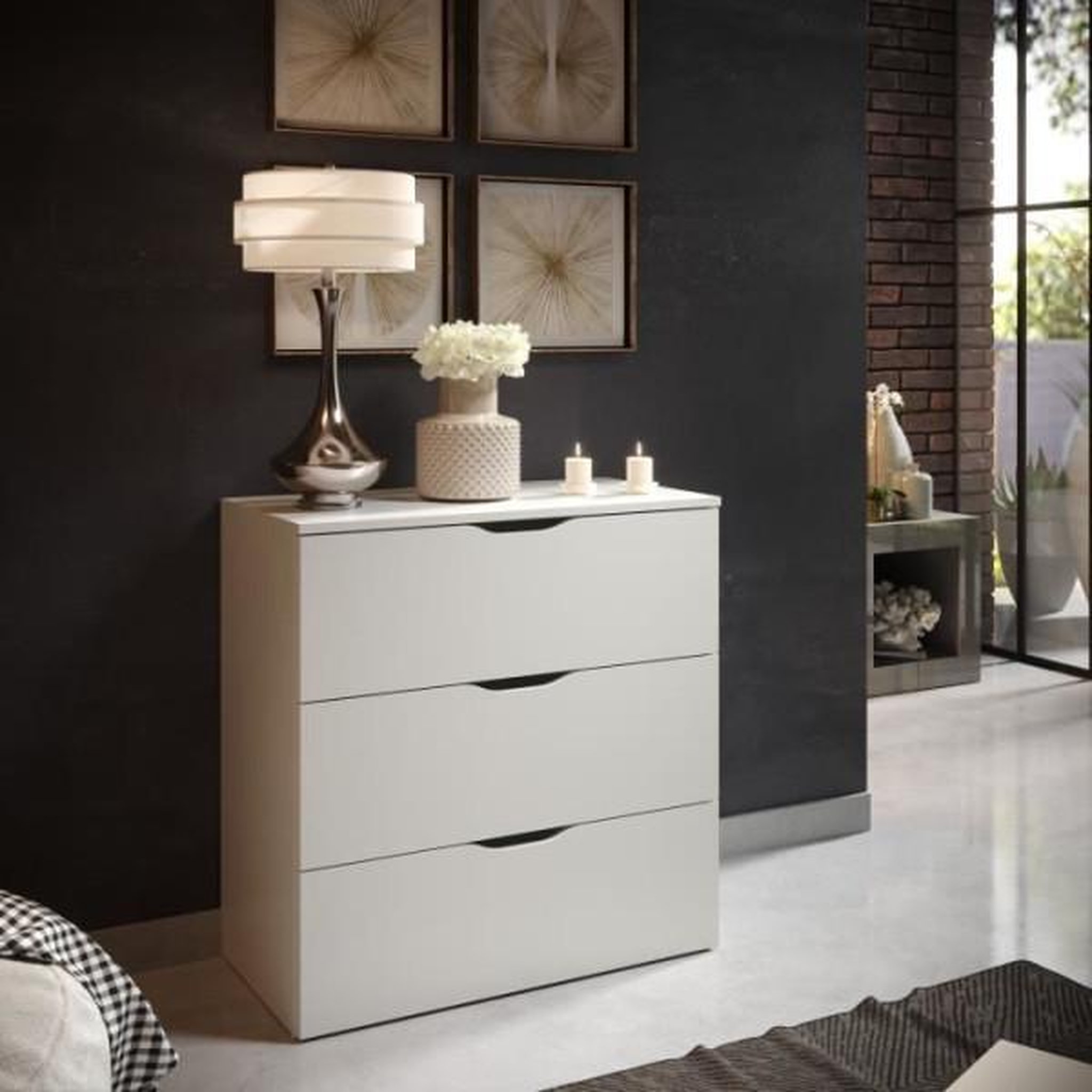 Voir la diapositive 3 : MARKET24 Commode BASIX - 3 tiroirs - Blanc mat - Bois - L 78 x P 40 x H 80 cm