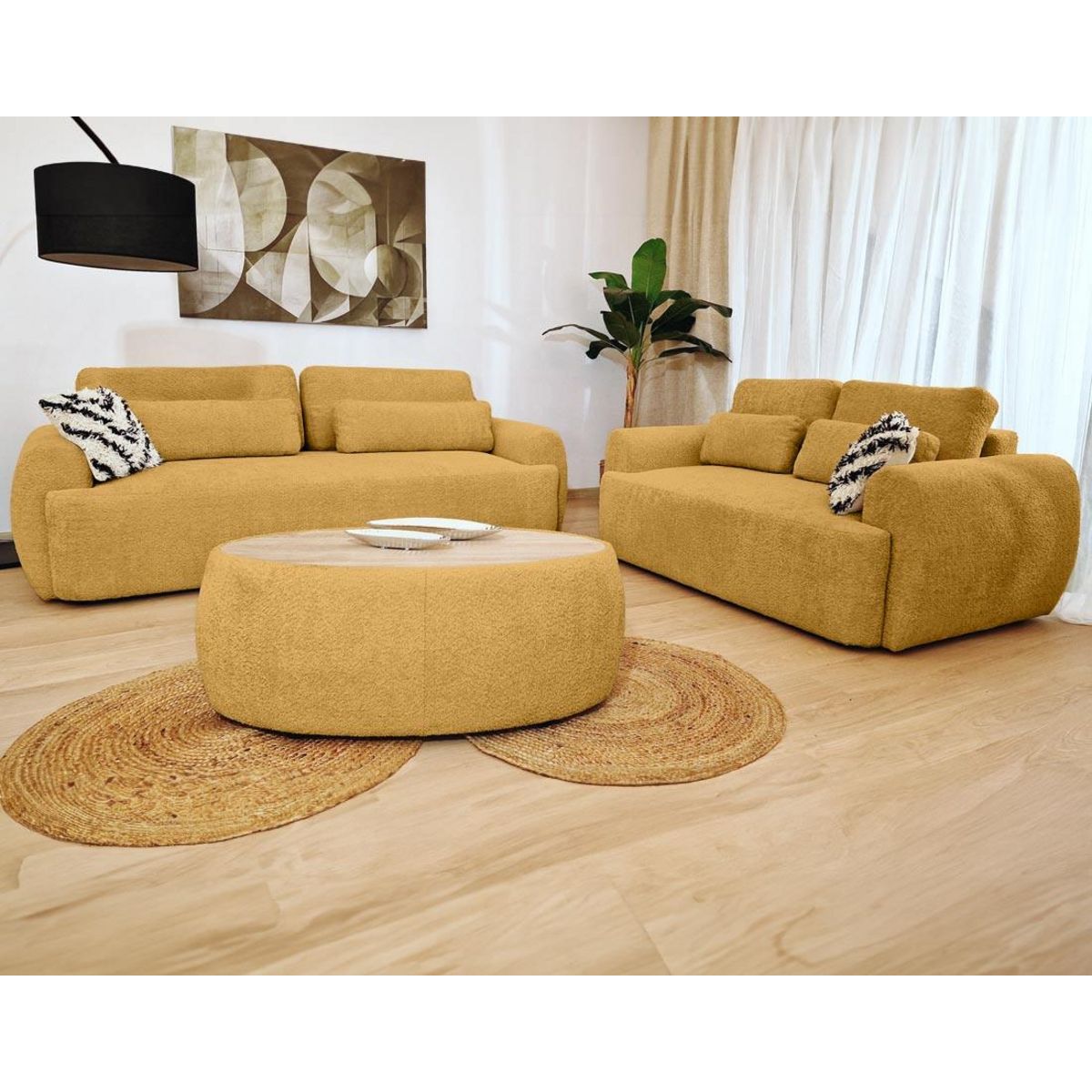 BEST MOBILIER Mahina - canapé droit 3 places - convertible avec coffre - en tissu bouclette