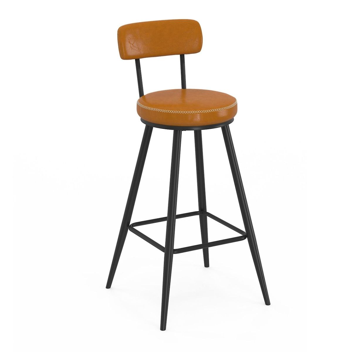 ID MARKET Lot de 4 tabourets de bar ISAURE avec dossier effet cuir marron et pieds métal noir