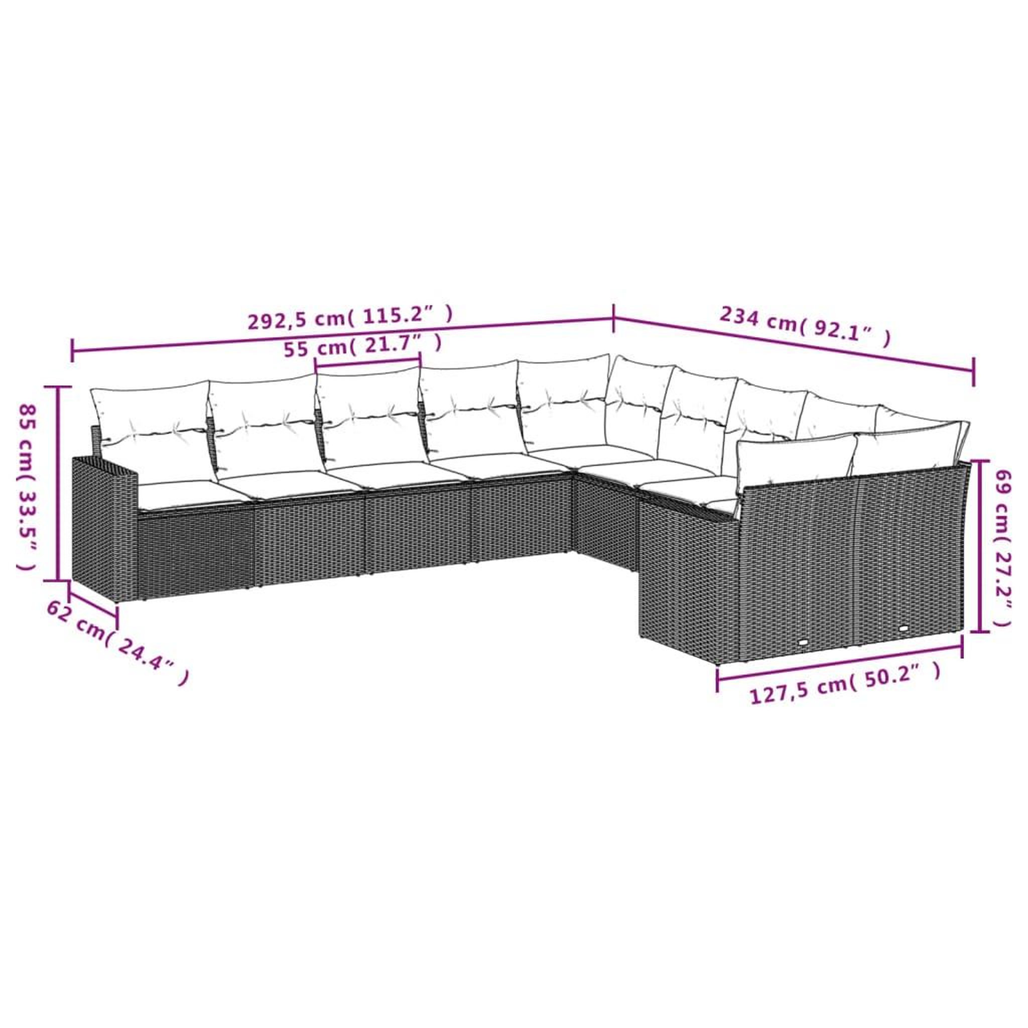 Voir la diapositive 6 : VIDAXL Salon de jardin 10 pcs avec coussins noir resine tressee