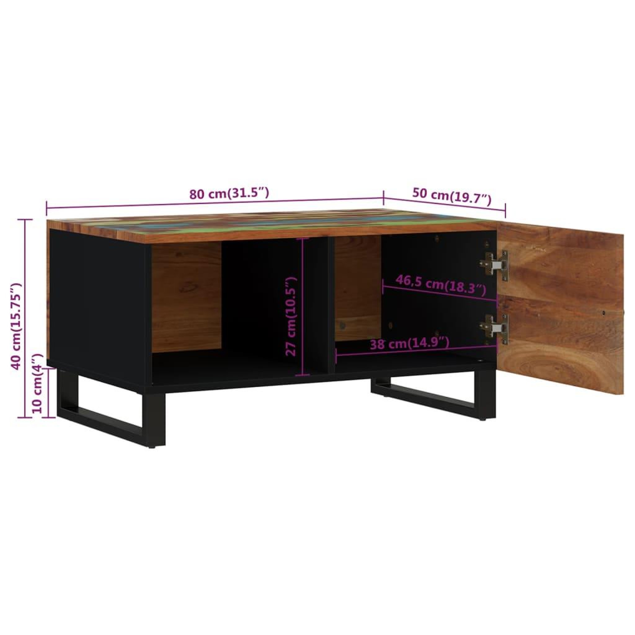 Voir la diapositive 6 : VIDAXL Table basse 80x50x40 cm Bois de recuperation et d'ingenierie