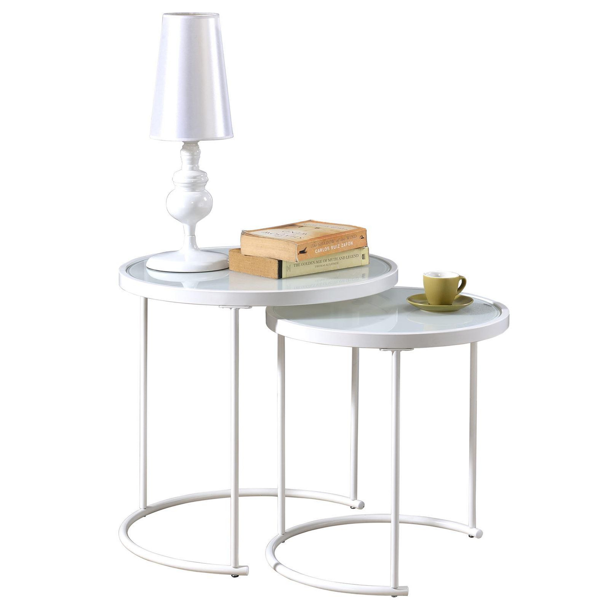 Voir la diapositive 1 : IDIMEX Lot de 2 tables d'appoint gigognes LEYRE, plateau rond en verre