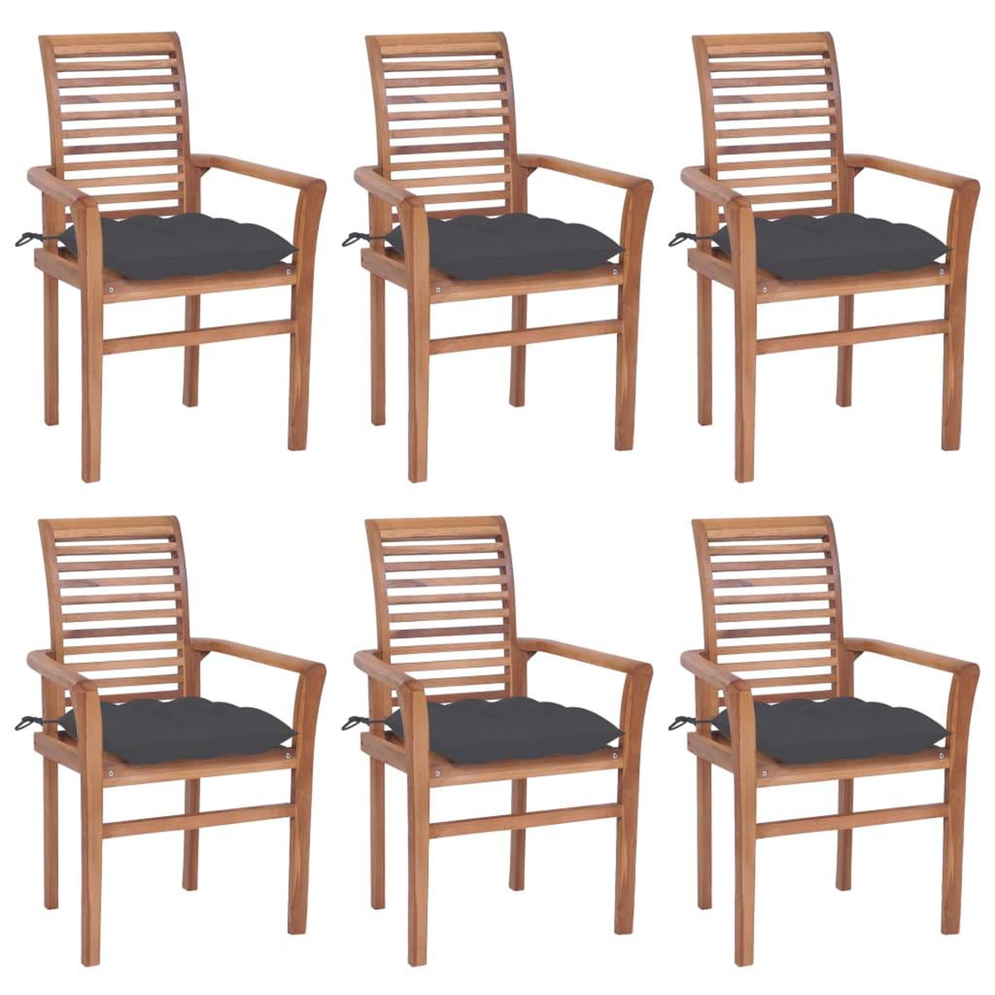 Voir la diapositive 1 : VIDAXL Chaises a manger lot de 6 avec coussins anthracite Teck solide