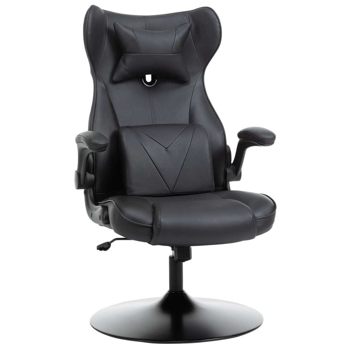 VINSETTO Vinsetto Fauteuil gaming fauteuil de bureau gaming base ronde métal pivotante 360° hauteur réglable coussins intégrés revêtement synthétique noir
