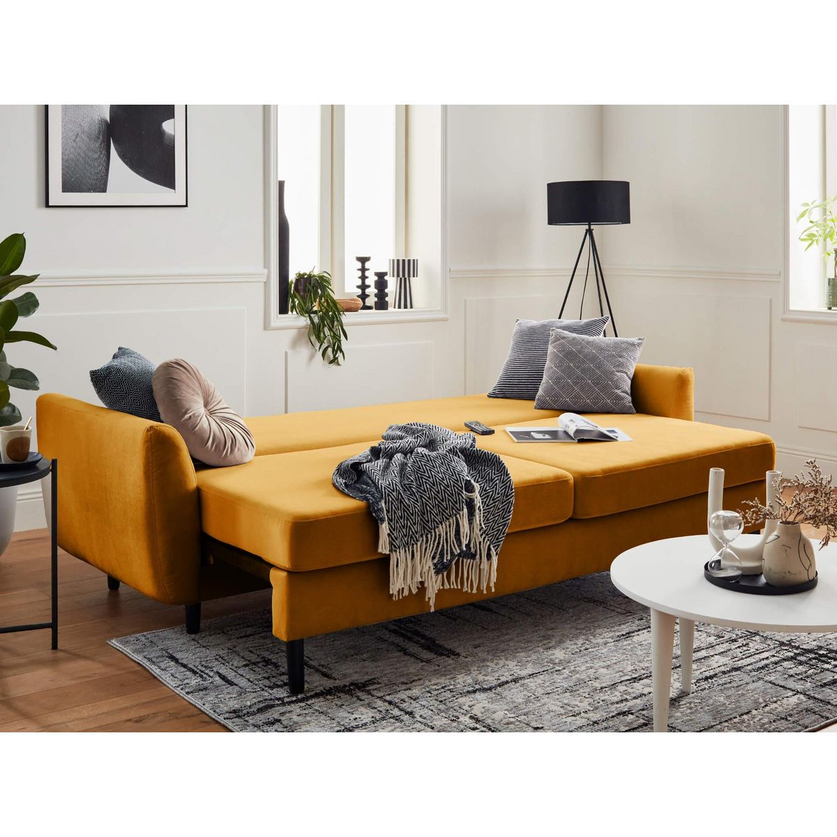 LISA DESIGN Nils - canapé droit 3 places convertible - avec coffre de rangement - velours