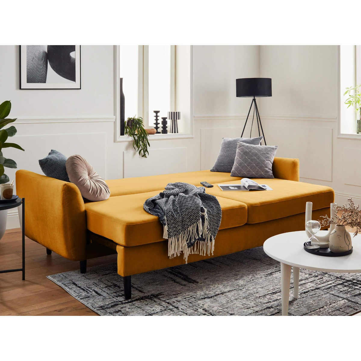 LISA DESIGN Nils - canapé droit 3 places convertible - avec coffre de rangement - velours