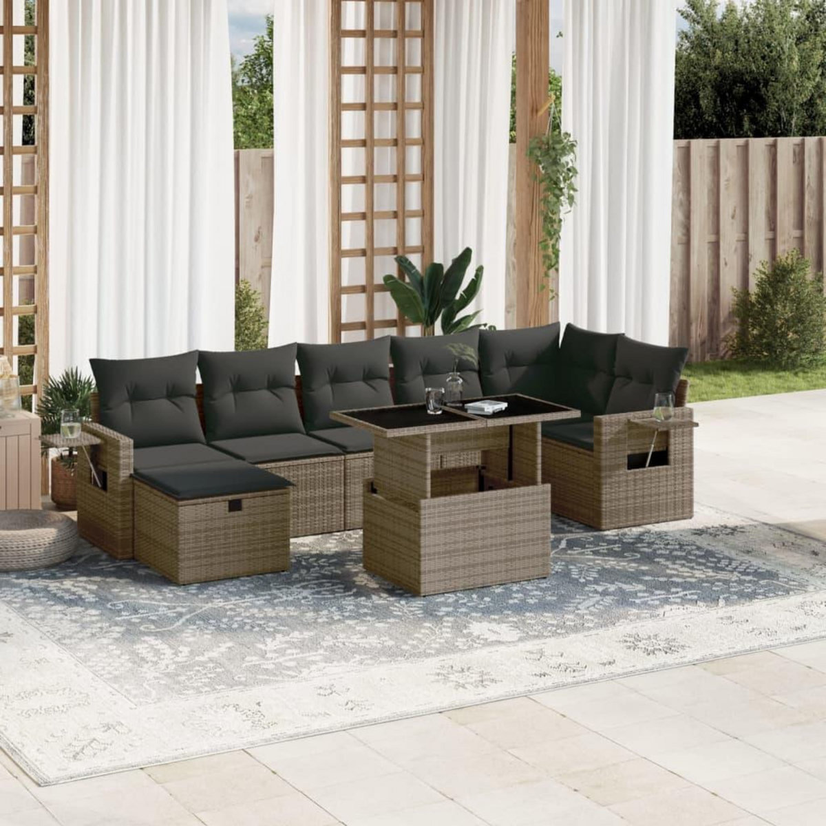 VIDAXL Salon de jardin 8 pcs avec coussins gris resine tressee
