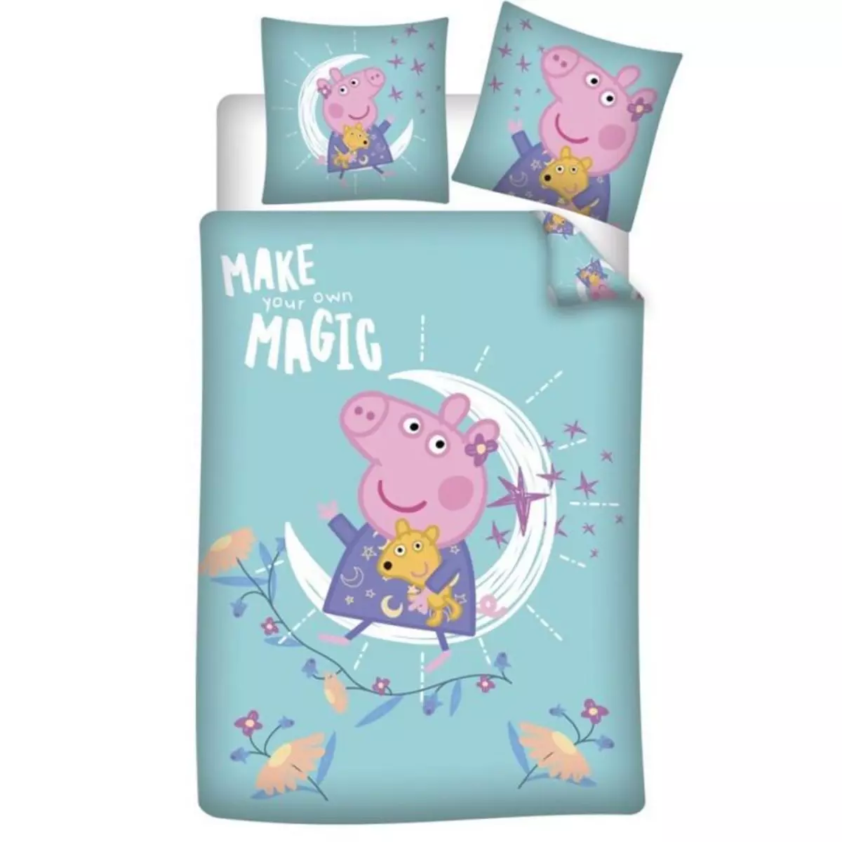 Peppa Pig Peppa Pig - Parure de Lit Enfant Réversible Magic - Housse de Couette 140x200 cm Taie d'Oreiller 63x63 cm