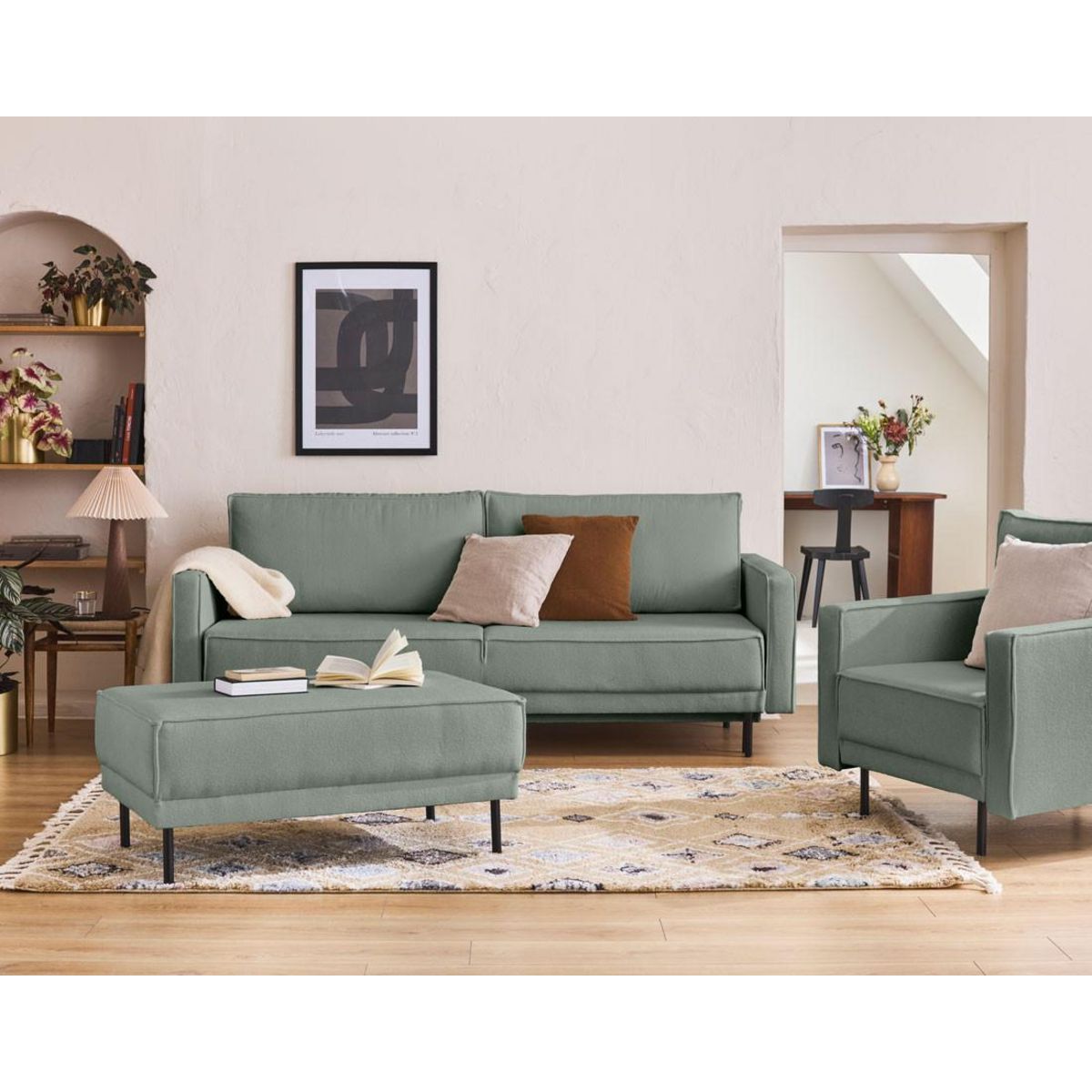 LISA DESIGN Charlie - canapé droit 3 places - convertible avec coffre - en tissu