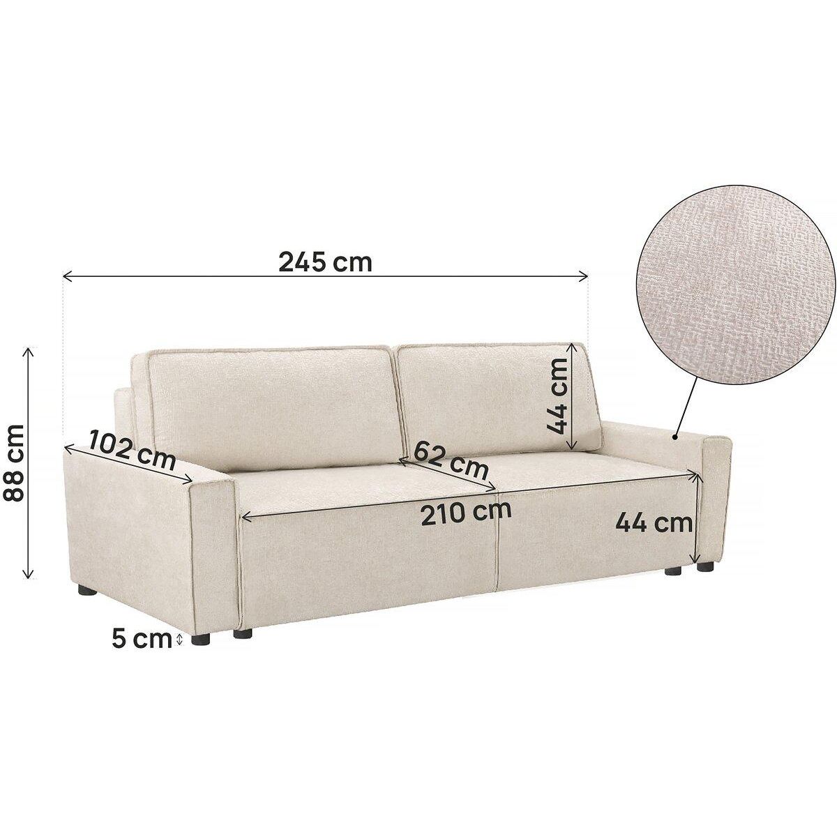 Habitat et Jardin Canapé droit convertible en tissu chenille  Montaigne  - 3 places -  Beige