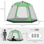 Voir la diapositive 3 : OUTSUNNY Tente de camping familiale 6 personnes montage instantanée Pop-up 4 fenêtres 2 portes dim. 320L x 320l x 176H cm fibre verre polyester vert gris