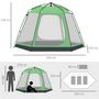 Voir la diapositive 3 : OUTSUNNY Tente de camping familiale 6 personnes montage instantanée Pop-up 4 fenêtres 2 portes dim. 320L x 320l x 176H cm fibre verre polyester vert gris