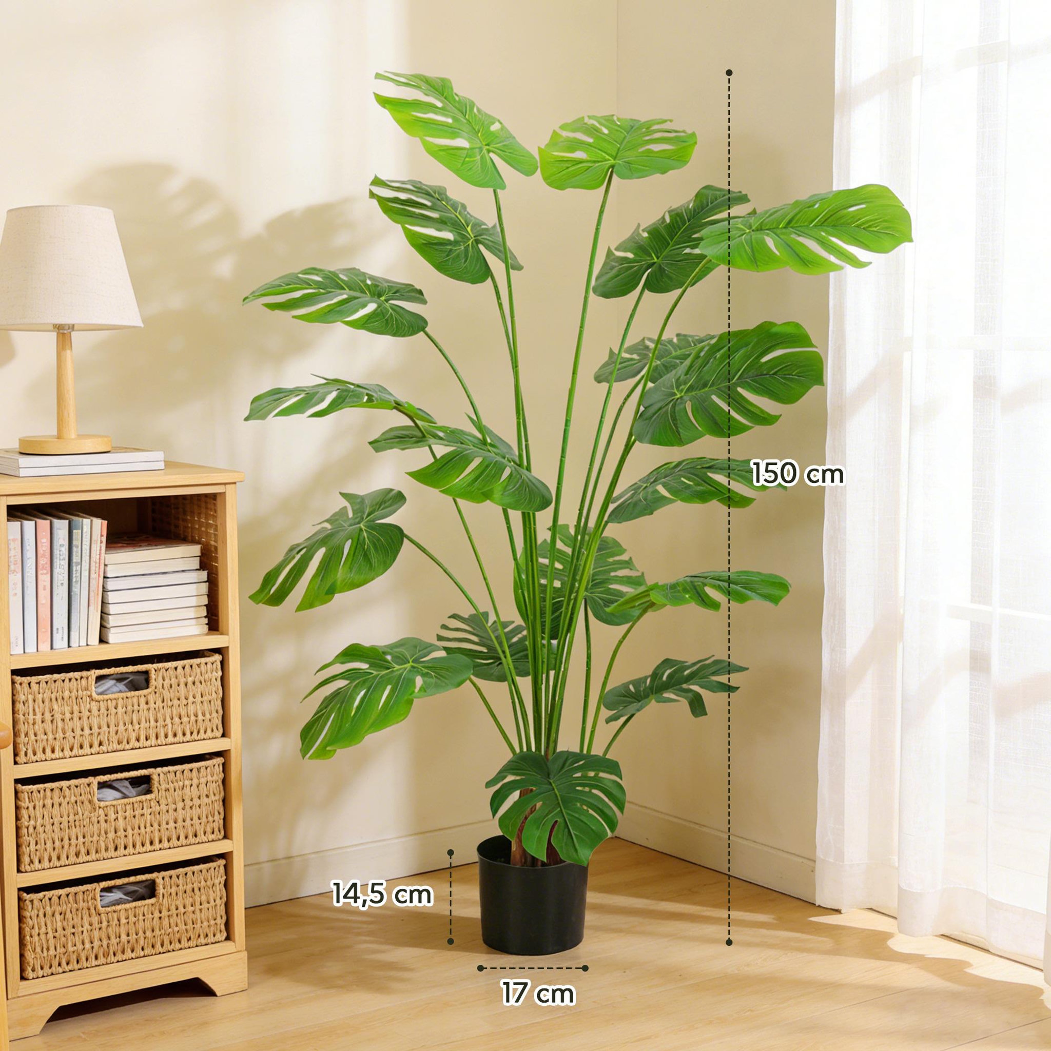 Voir la diapositive 3 : HOMCOM Plante artificielle Monstera H.1,5 m feuilles de tortue grand réalisme