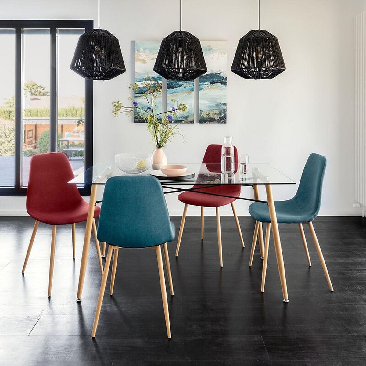 TOILINUX Lot de 4 Chaises en polyester effet velours et pieds en fer