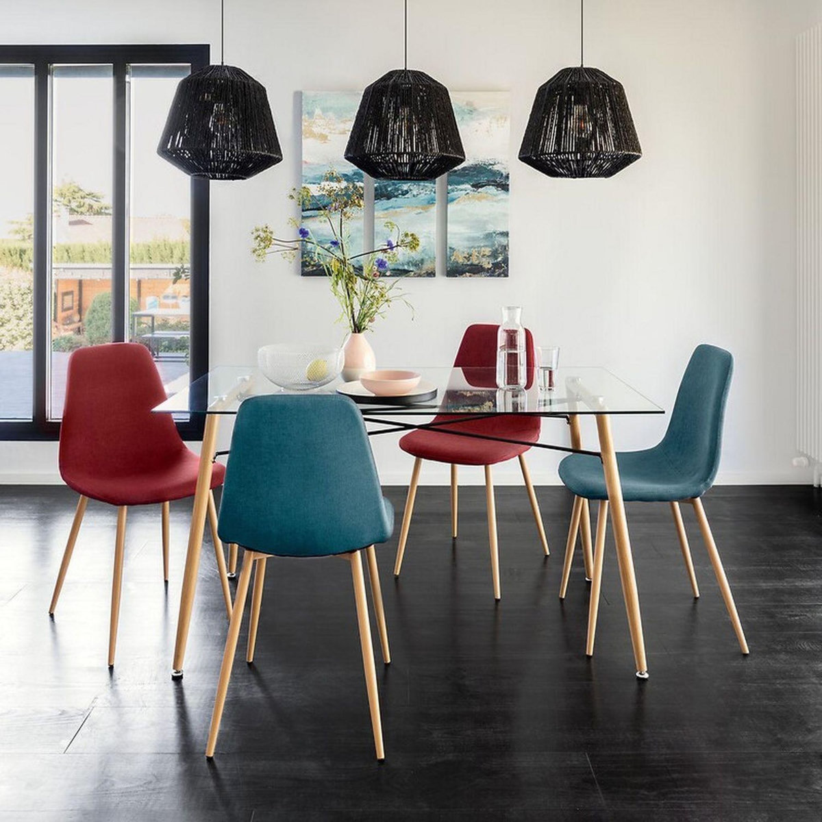 TOILINUX Lot de 4 Chaises en polyester effet velours et pieds en fer