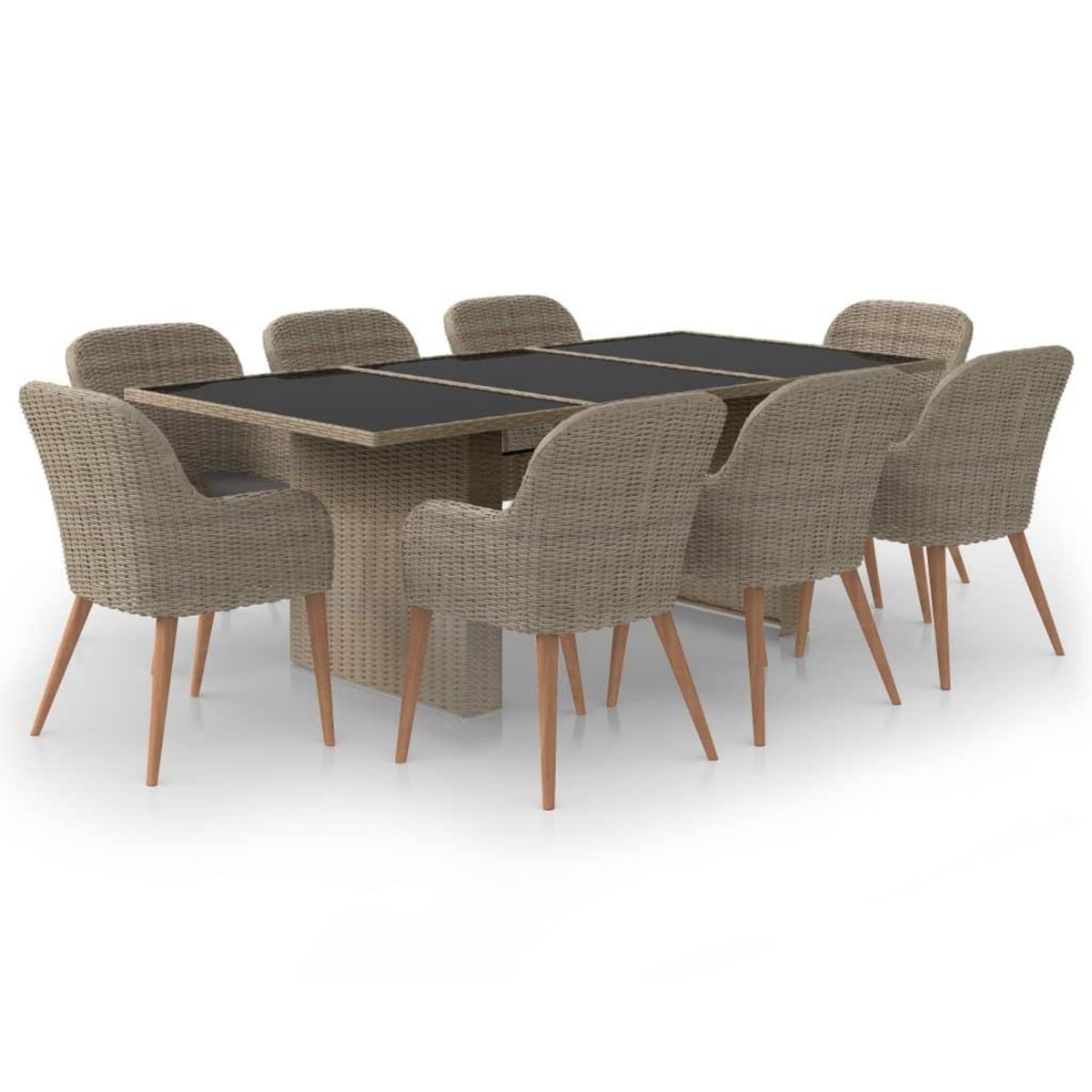 VIDAXL Ensemble a manger de jardin 9 pcs Resine tressee Marron