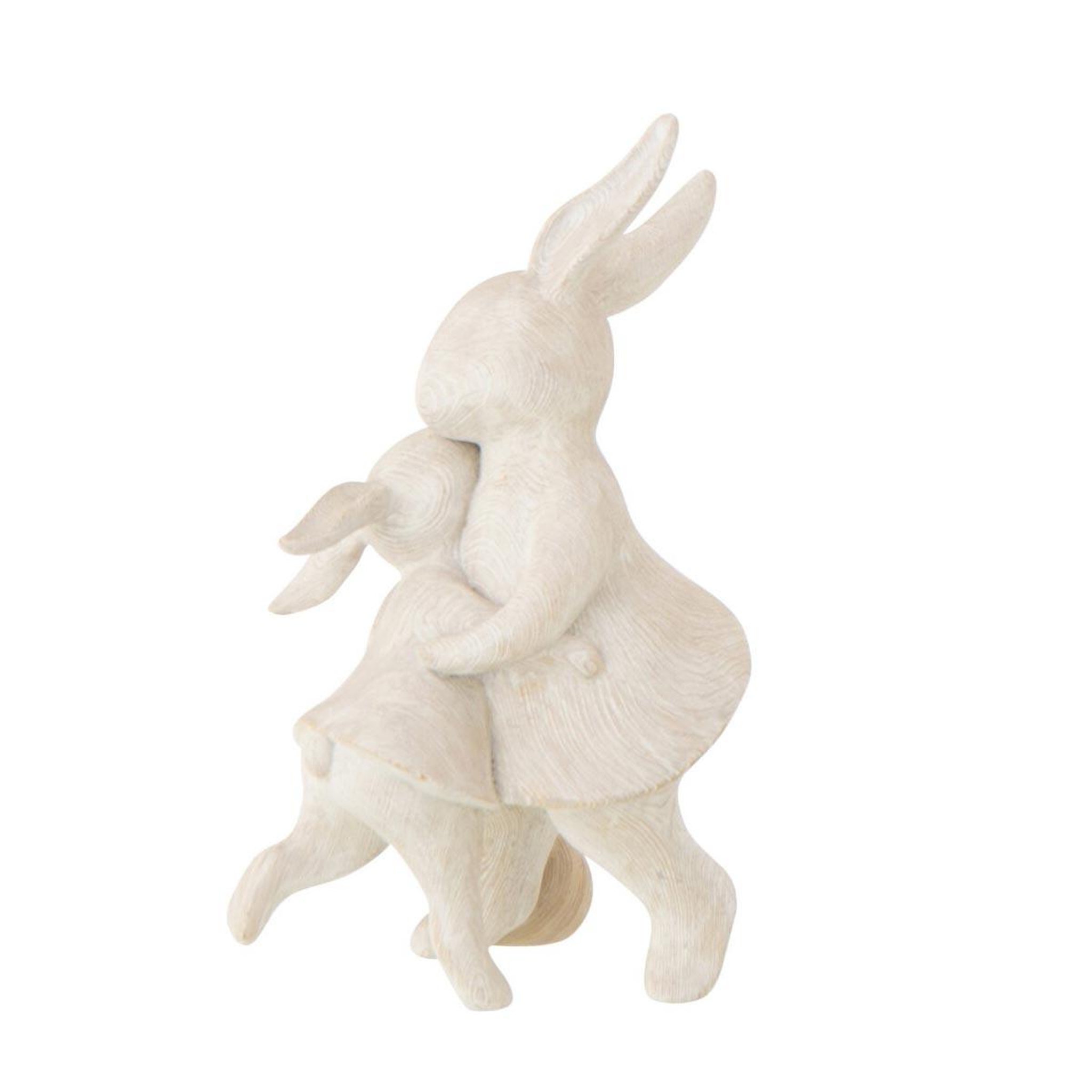 Voir la diapositive 2 : J-LINE Statuette déco lapins  câlin  18cm beige
