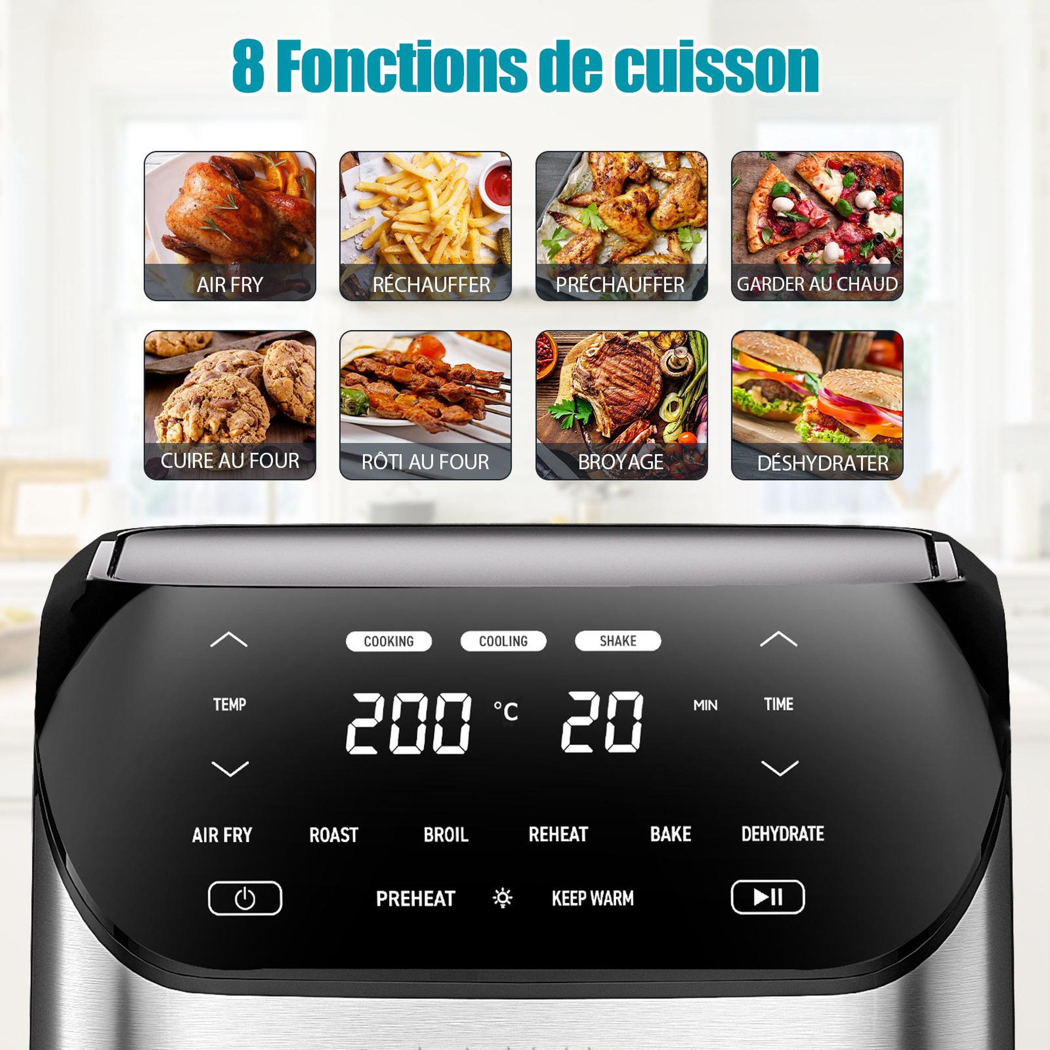 Voir la diapositive 3 : DEIME DEIME - Airfryer 7 l 1800 w 10 programmes écran tactile – noir