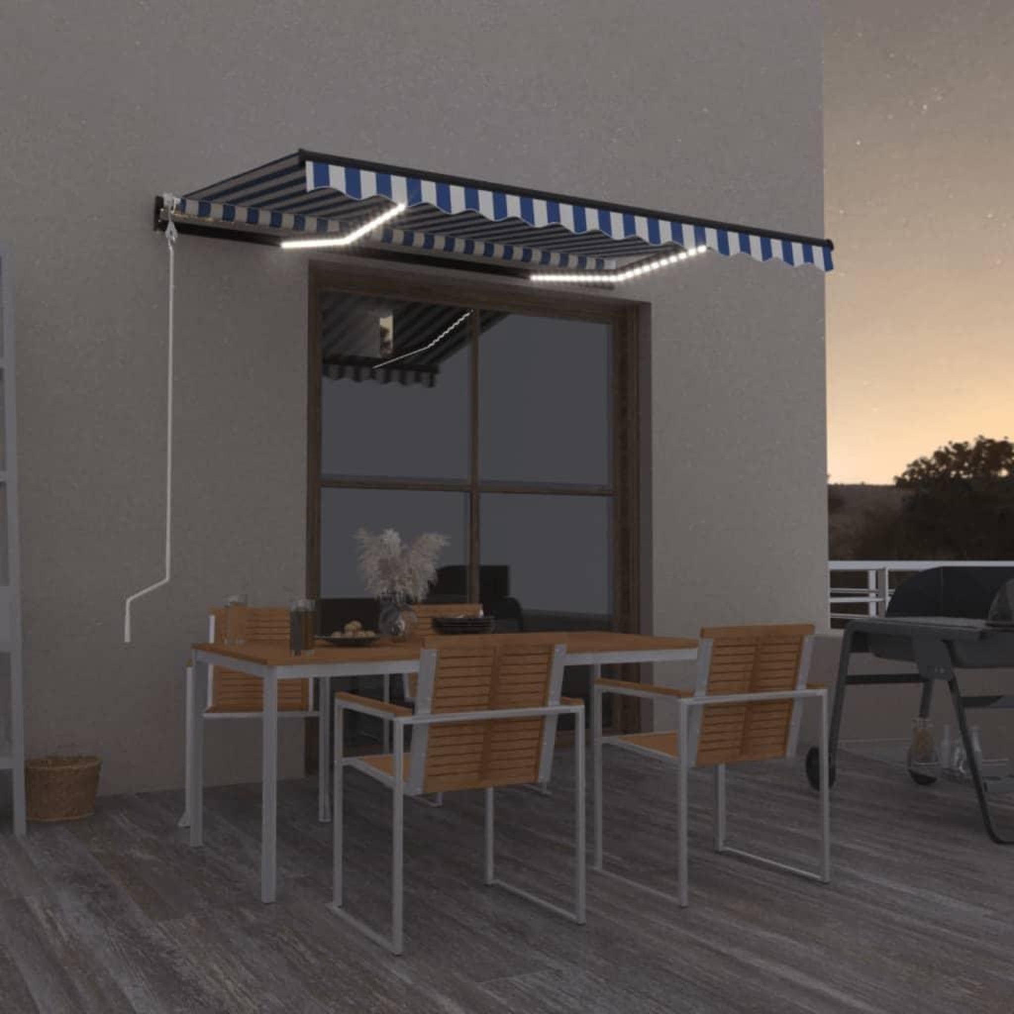 VIDAXL Auvent automatique capteur de vent/LED 350x250 cm Bleu et blanc