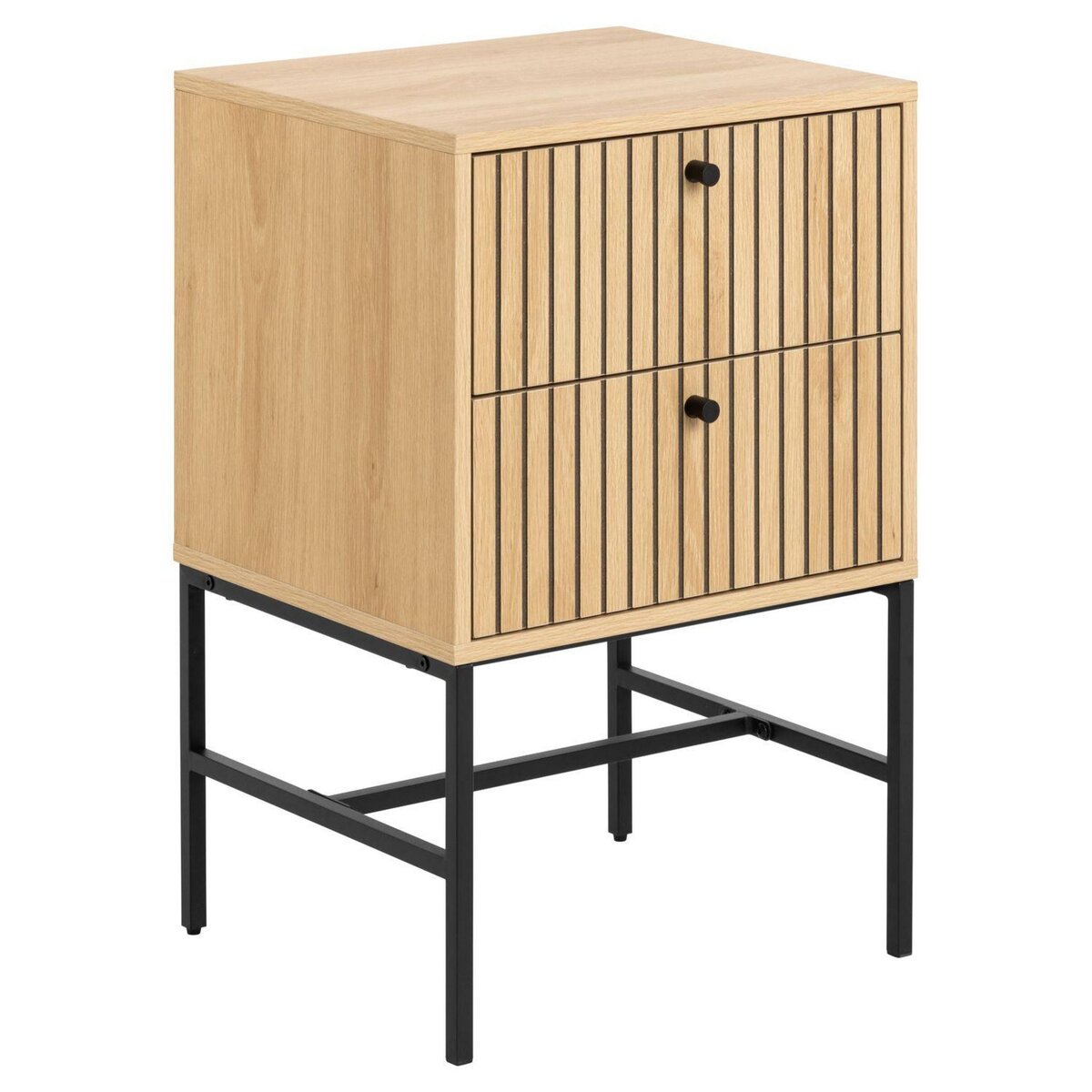 TOILINUX Table de chevet rectangulaire 2 tiroirs effet tasseaux BAÏKAL - Beige