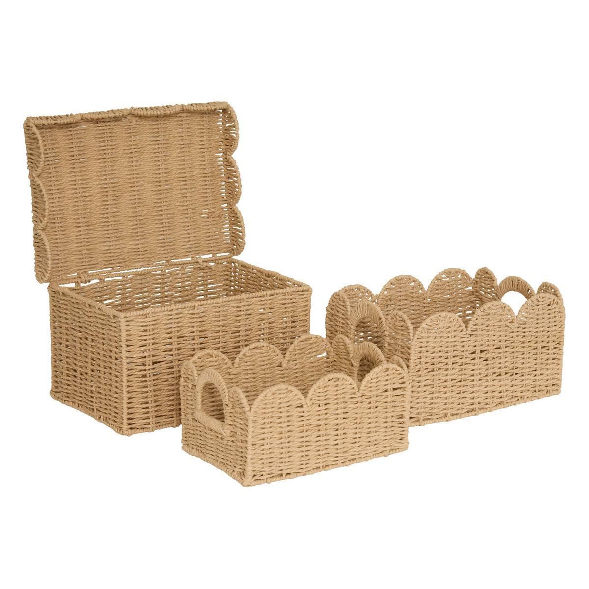 Voir la diapositive 2 : ATMOSPHERA Lot de 3 cagettes à festons  cyrielle  35cm naturel