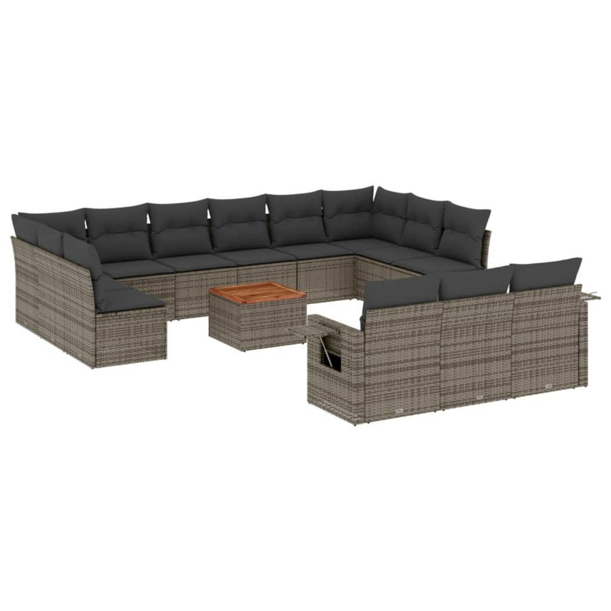 VIDAXL Salon de jardin avec coussins 14 pcs gris resine tressee