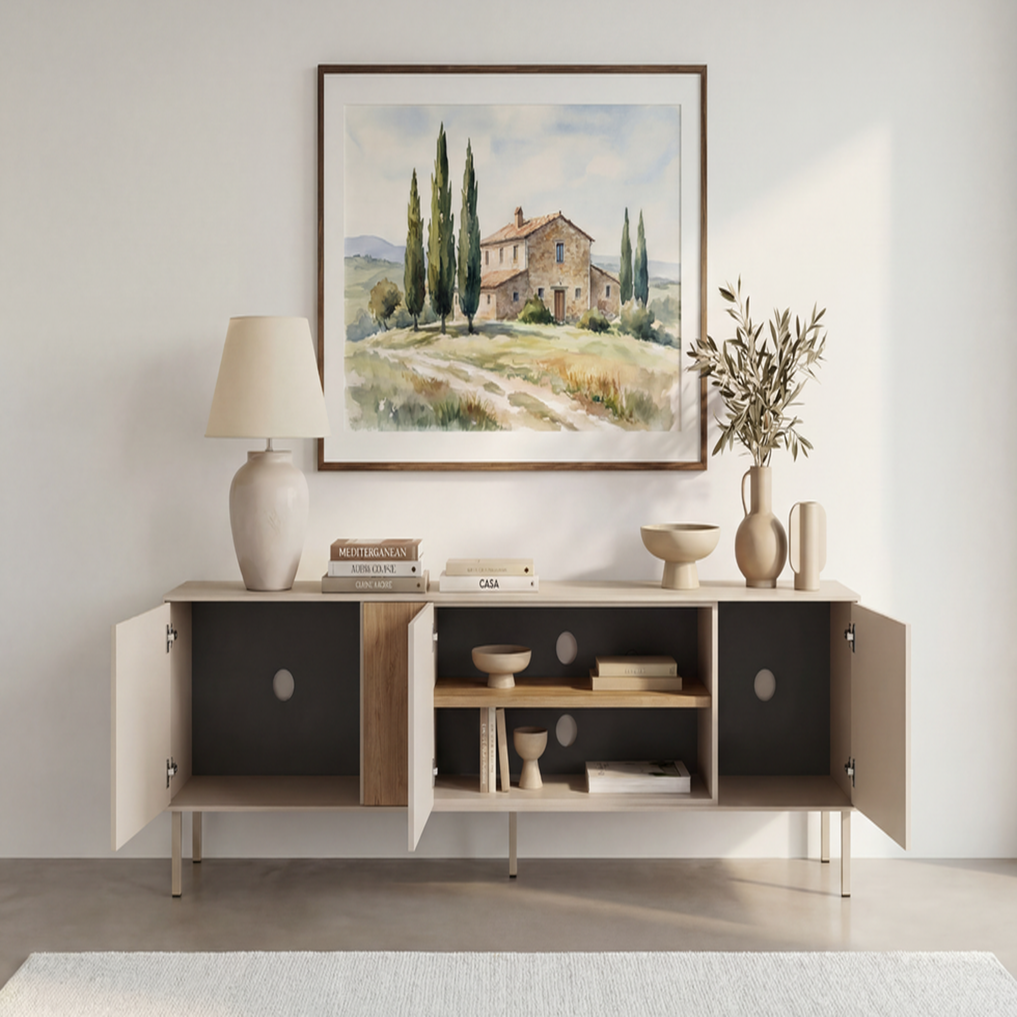 Voir la diapositive 2 : CASANOVA PARIS Eldio - meuble tv 180cm en mélamine beige