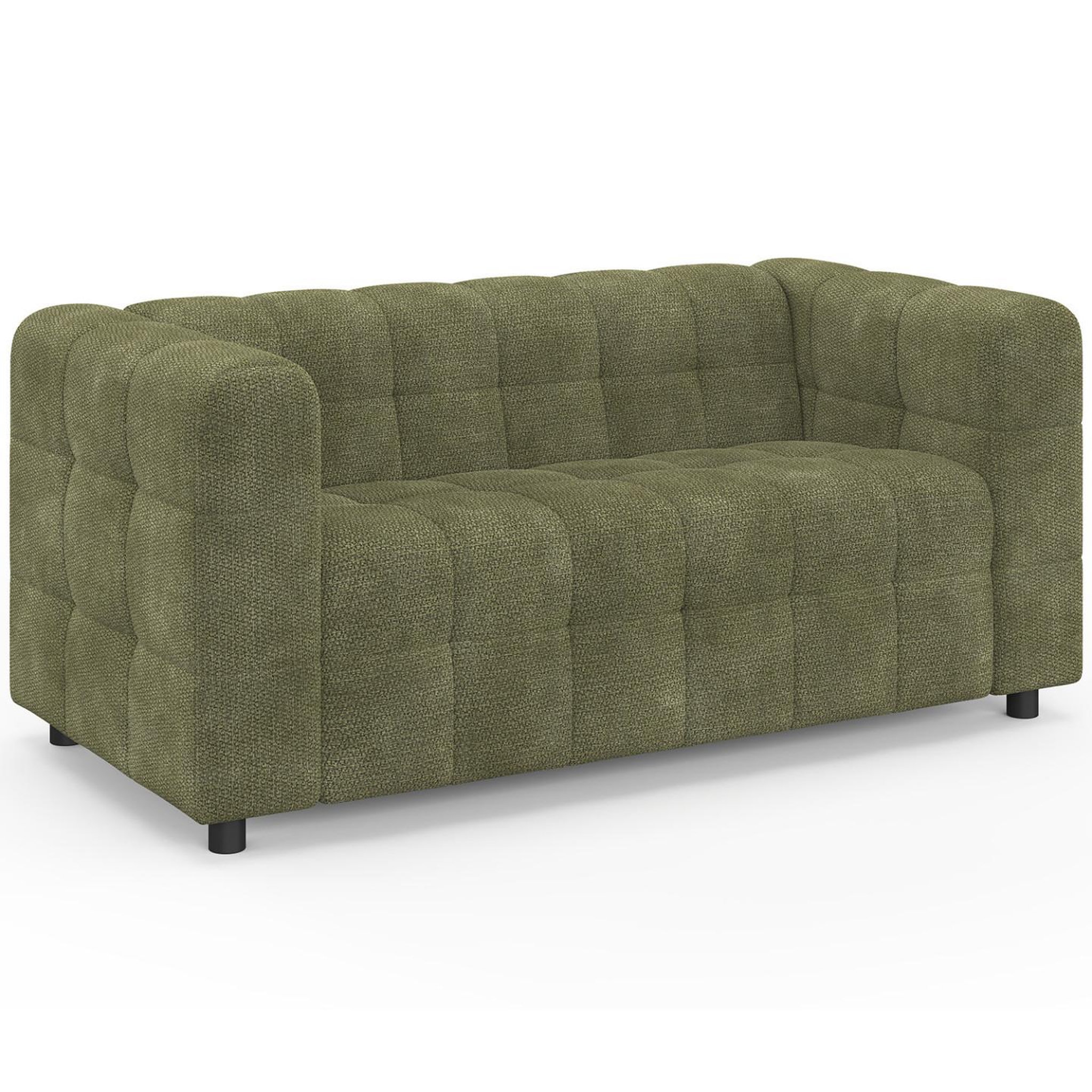 ID MARKET Canapé droit 2 places capitonné amance en tissu chenille vert kaki