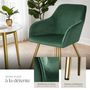 Voir la diapositive 4 : tectake Chaise rembourrée aspect velours vert foncé/or Lot de 4