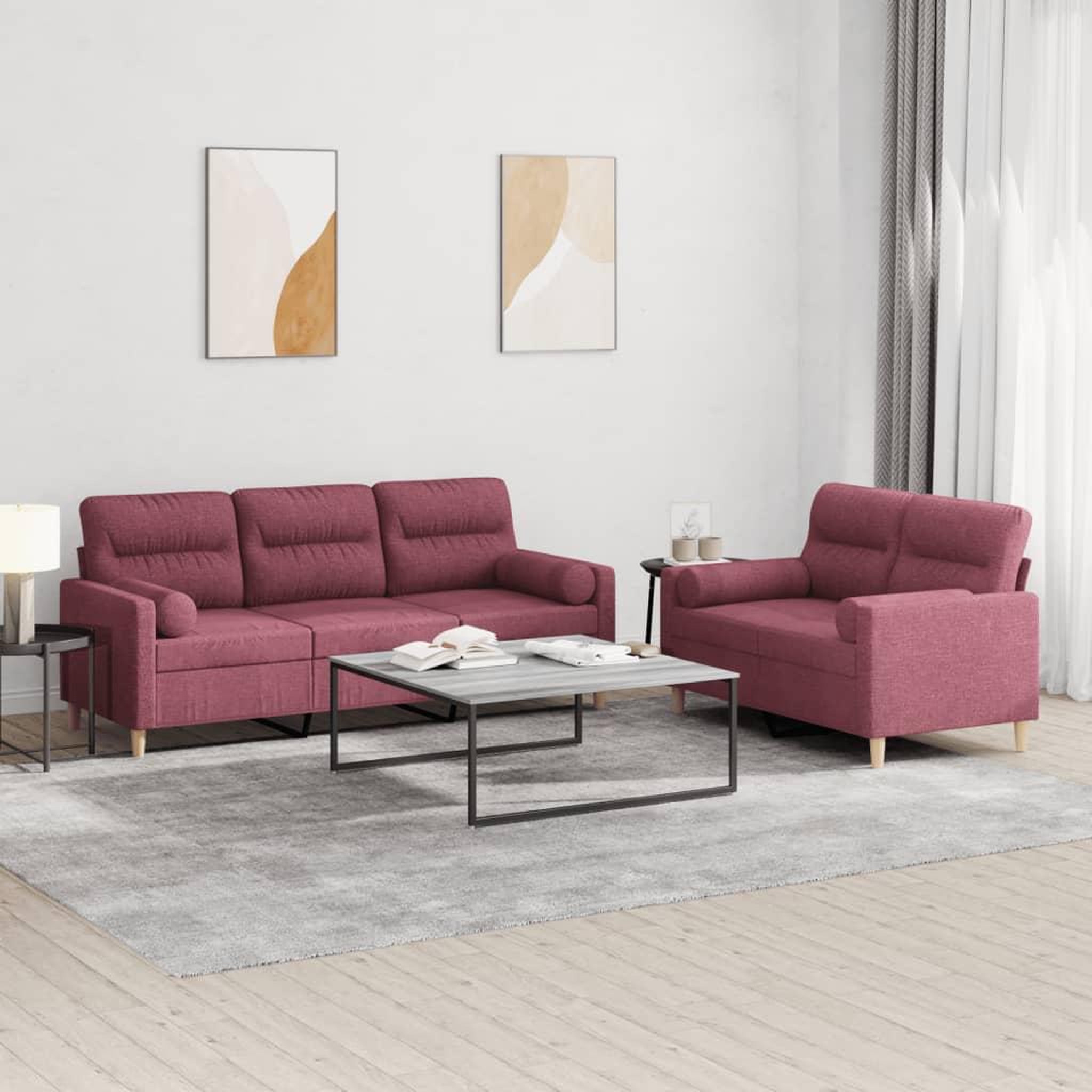 VIDAXL Ensemble de canapes 2 pcs avec coussins rouge bordeaux tissu