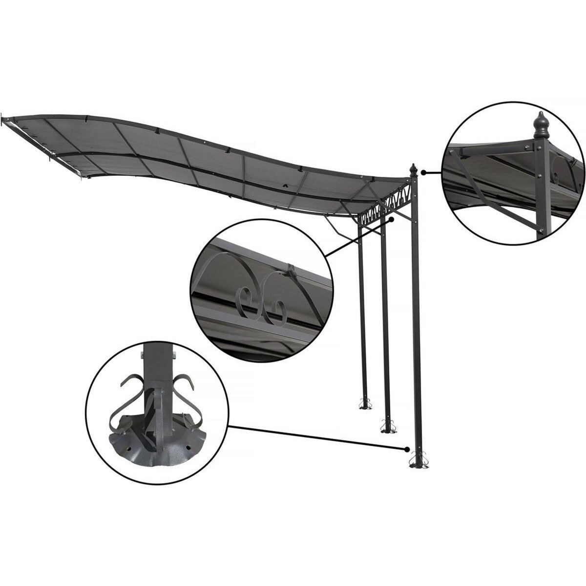 Habitat et Jardin Pergola tonnelle adossée en métal - 3 x 4 m - Gris