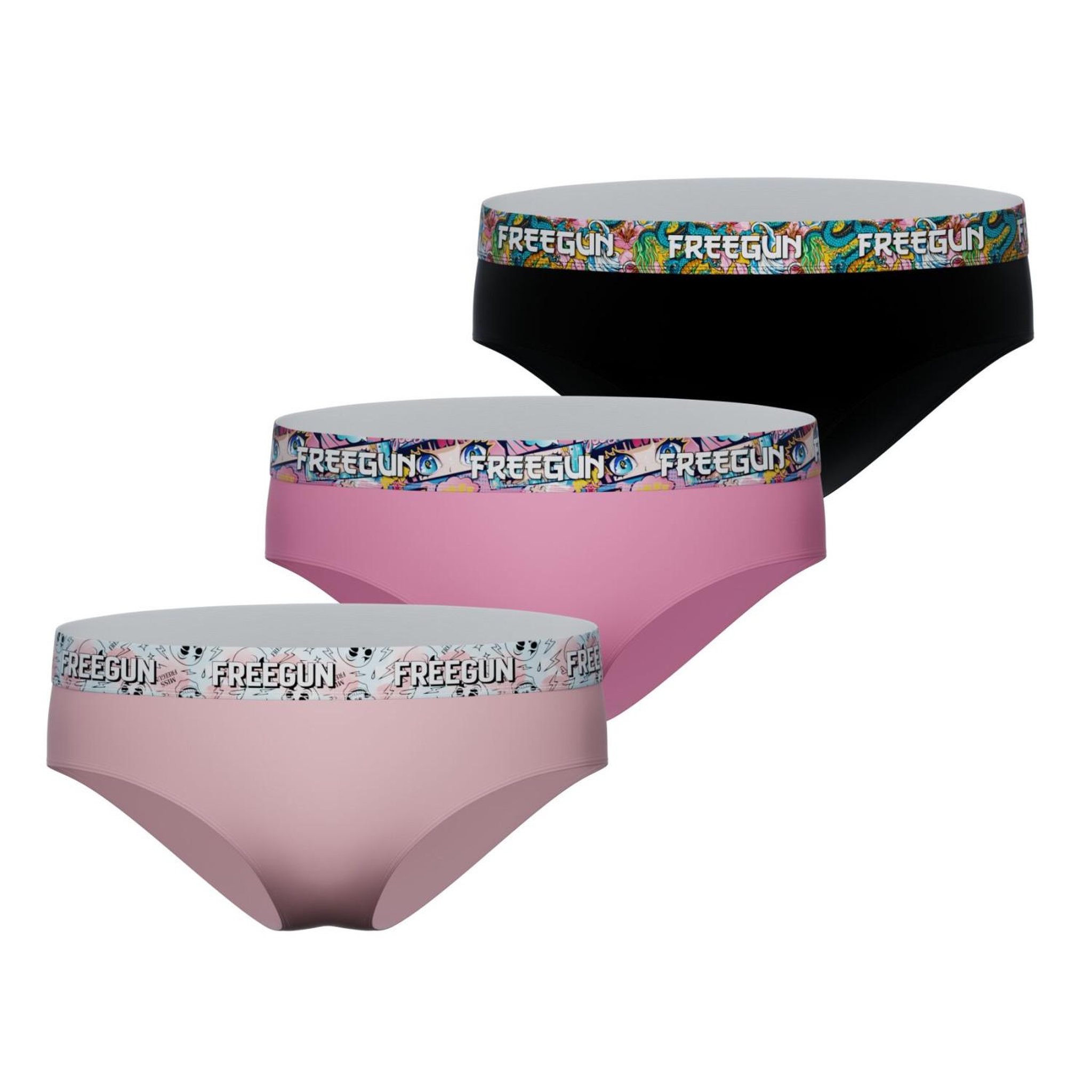 Voir la diapositive 1 : FREEGUN Lot  3 culottes fille en coton uni et ceinture imprimée