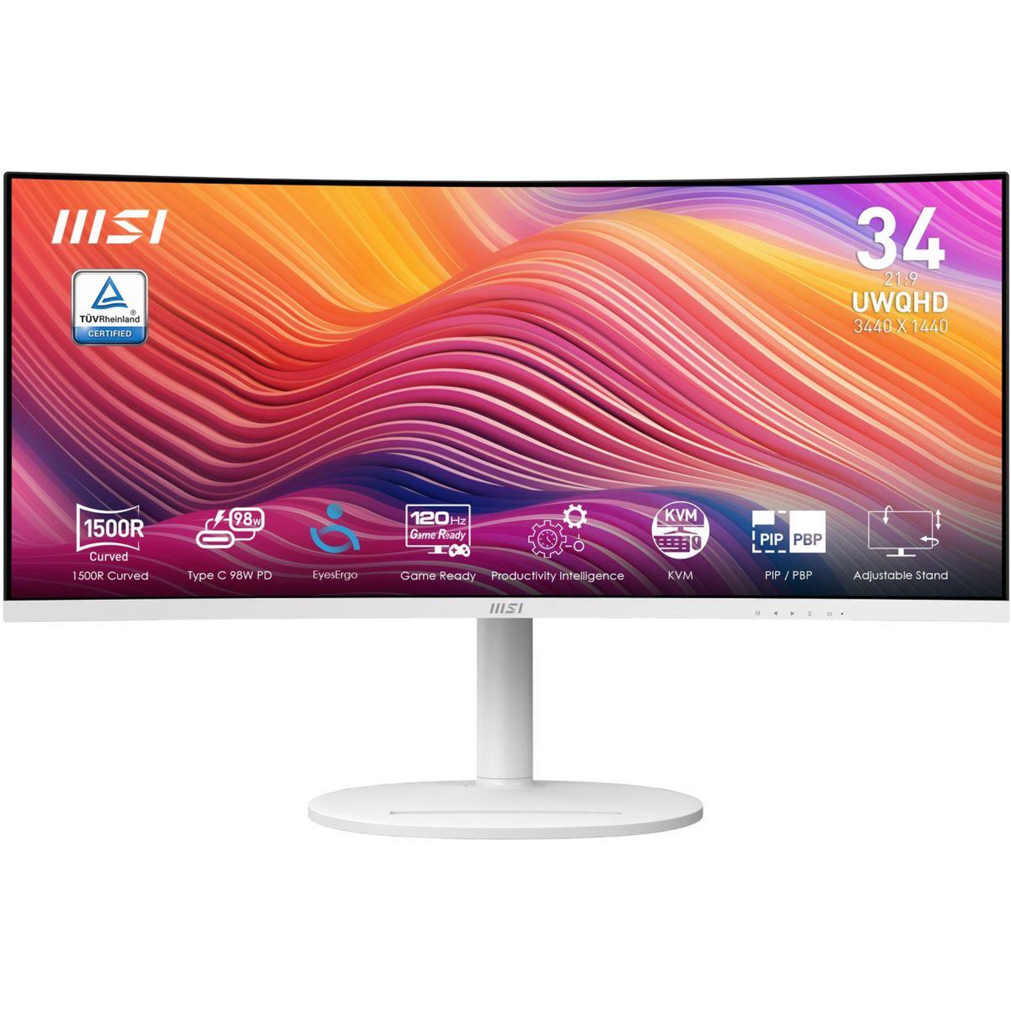 Voir la diapositive 2 : MSI Ecran pc modern md342cqpw 34  incurvé va uwqhd 120 hz hdr usb-c 90w