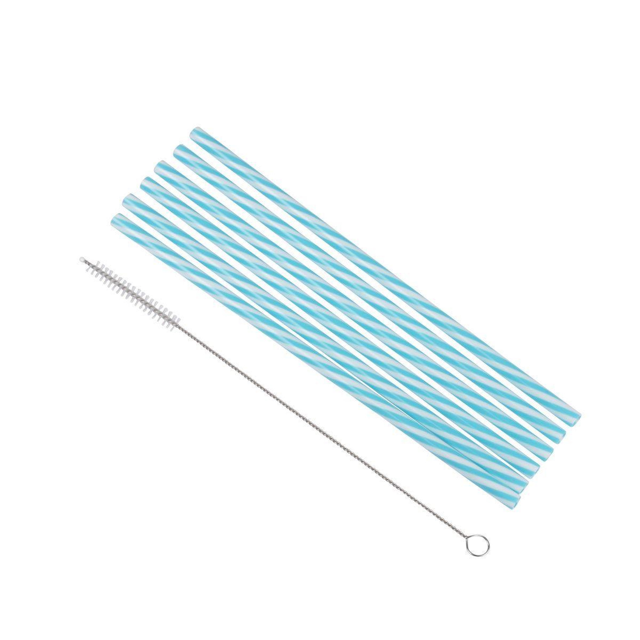 Voir la diapositive 1 : HOMEA Lot de 6 pailles & brosse  réutilisables  23cm bleu