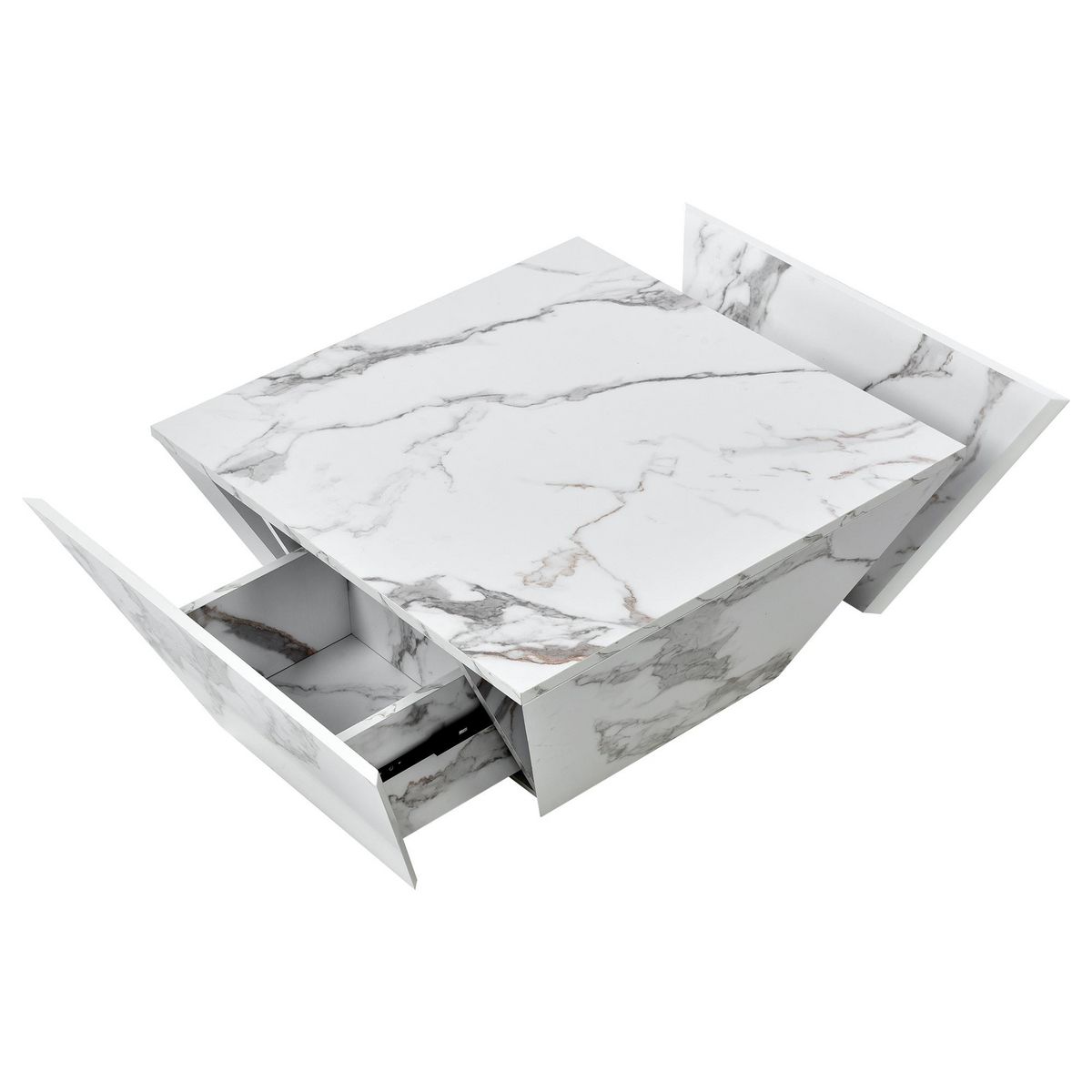 MERAX Table Basse Table De Salon Avec 2 Tiroirs Haute Brillance 70x70x37cm