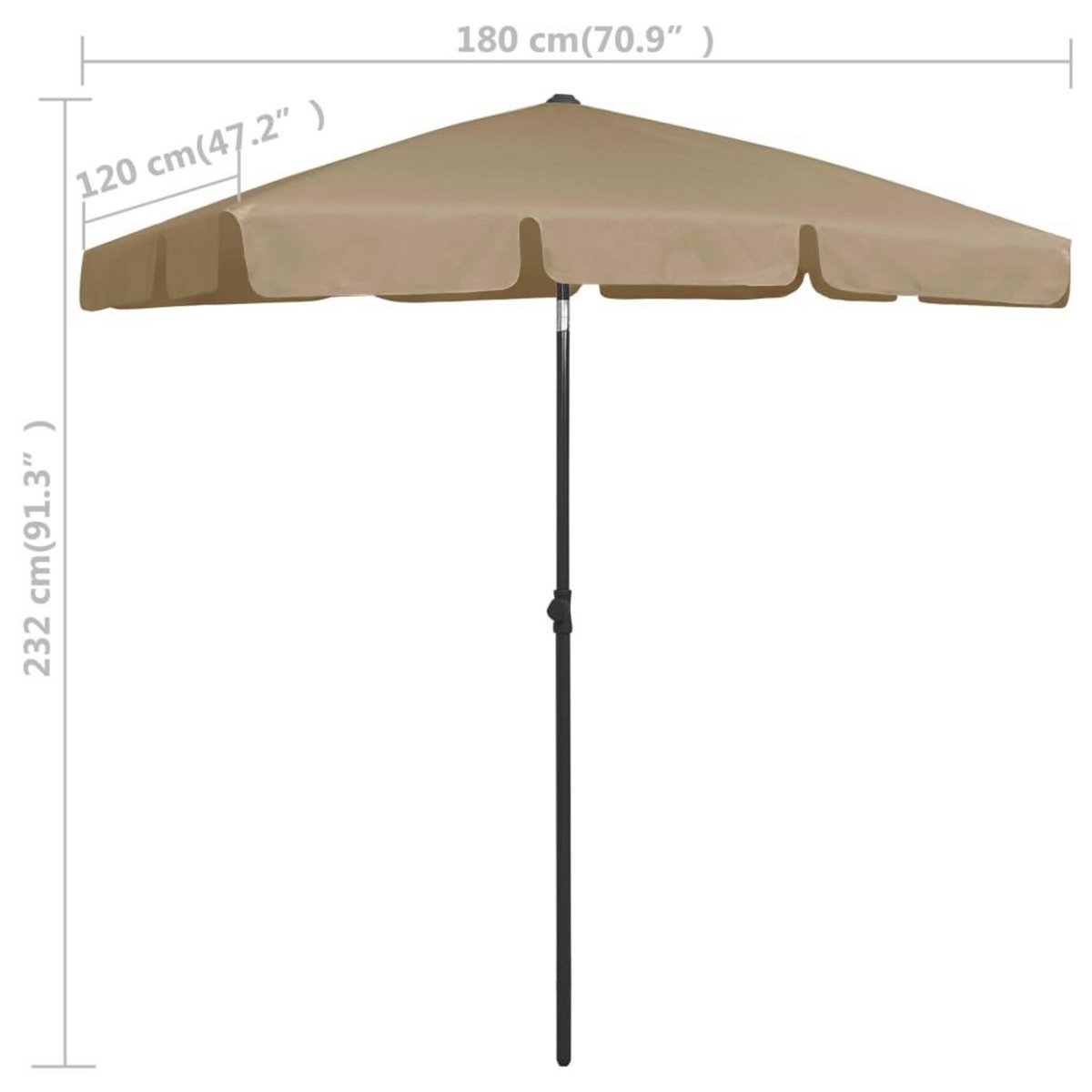 VIDAXL Parasol de plage taupe 180x120 cm