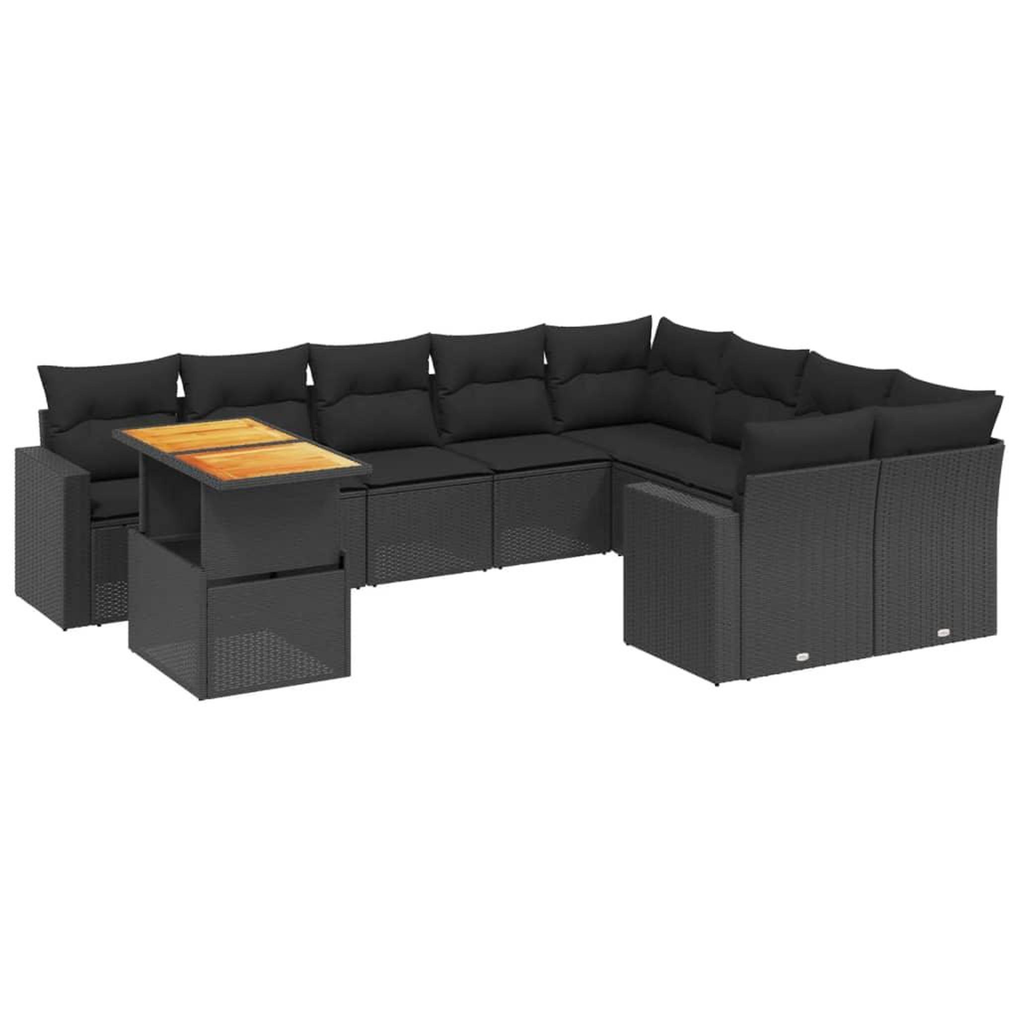 Voir la diapositive 2 : VIDAXL Salon de jardin 10 pcs avec coussins noir resine tressee
