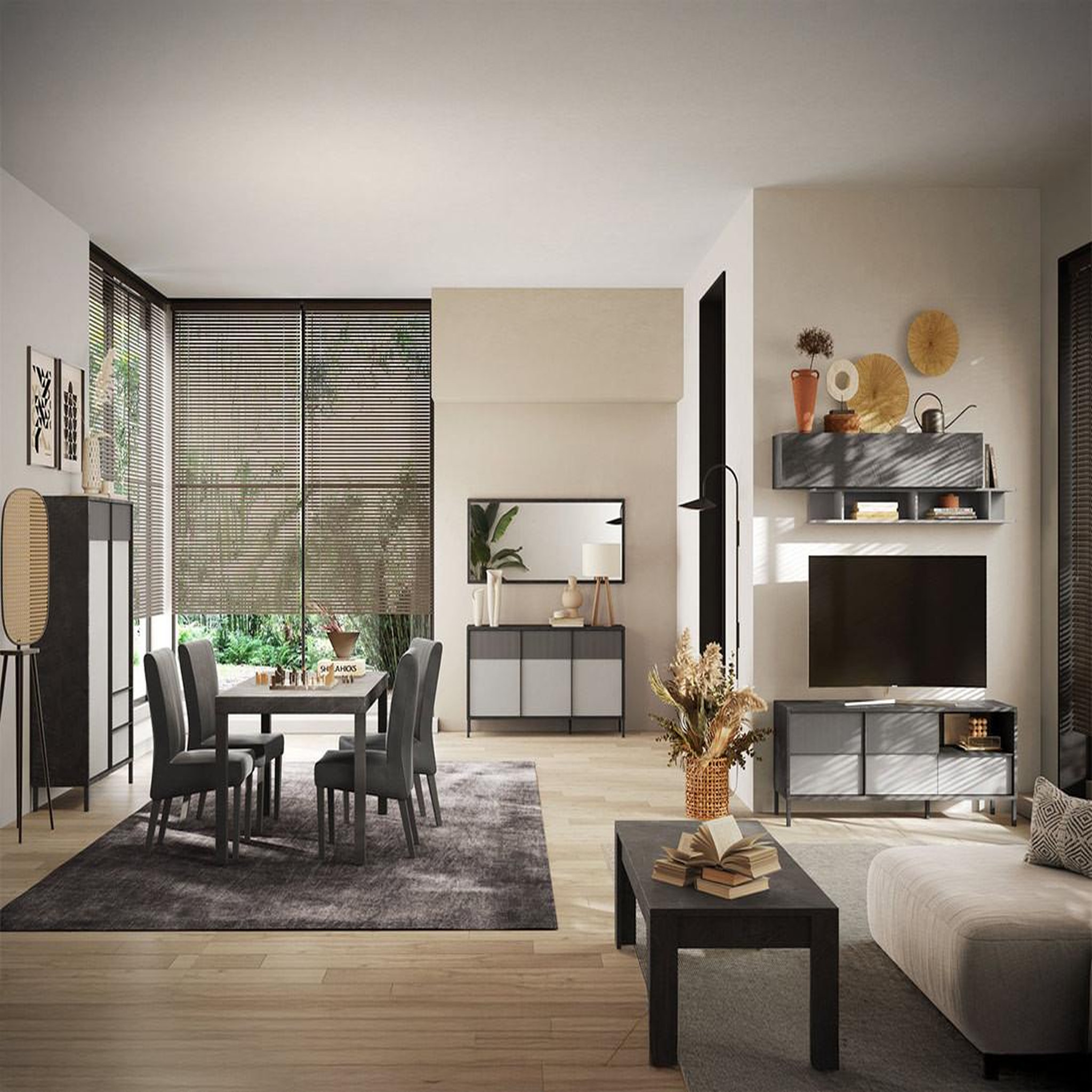 Voir la diapositive 4 : BEST MOBILIER Jules - meuble tv - 2 portes et 1 tiroir - 156 cm